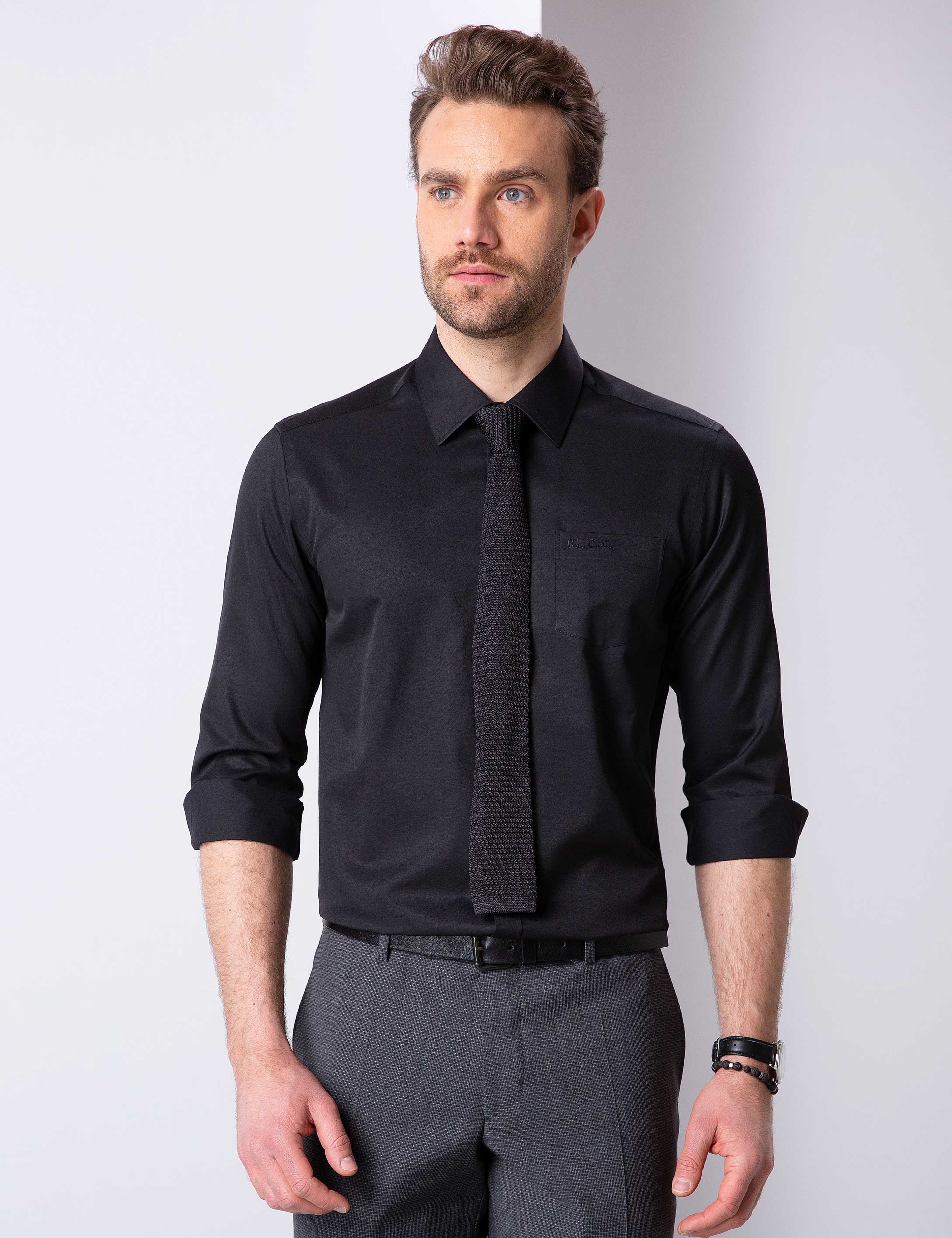 Siyah Regular Fit Uzun Kollu Basic Gömlek