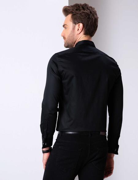 Siyah Slim Fit Uzun Kollu Basic Gömlek - 50204566013
