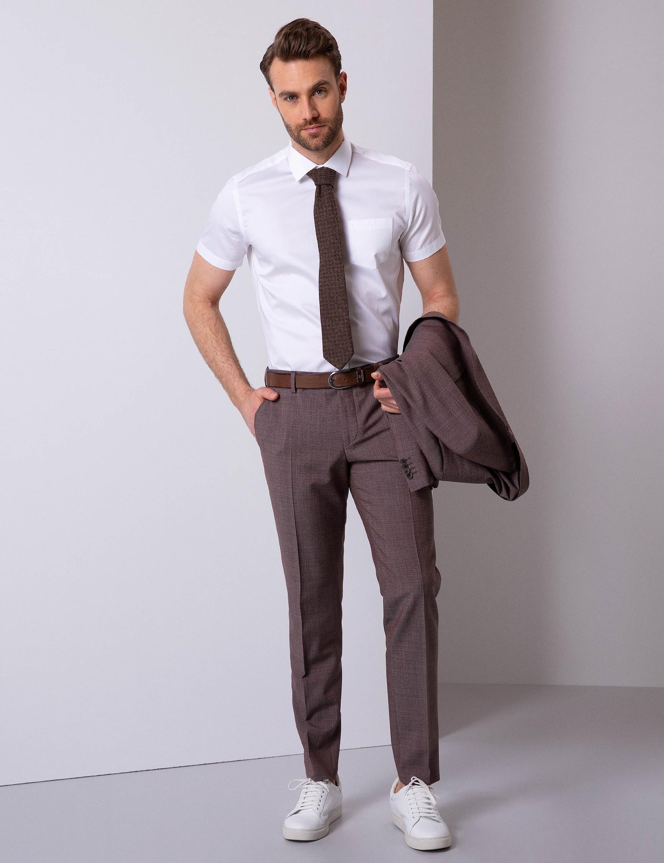 Beyaz Regular Fit Kısa Kollu Gömlek