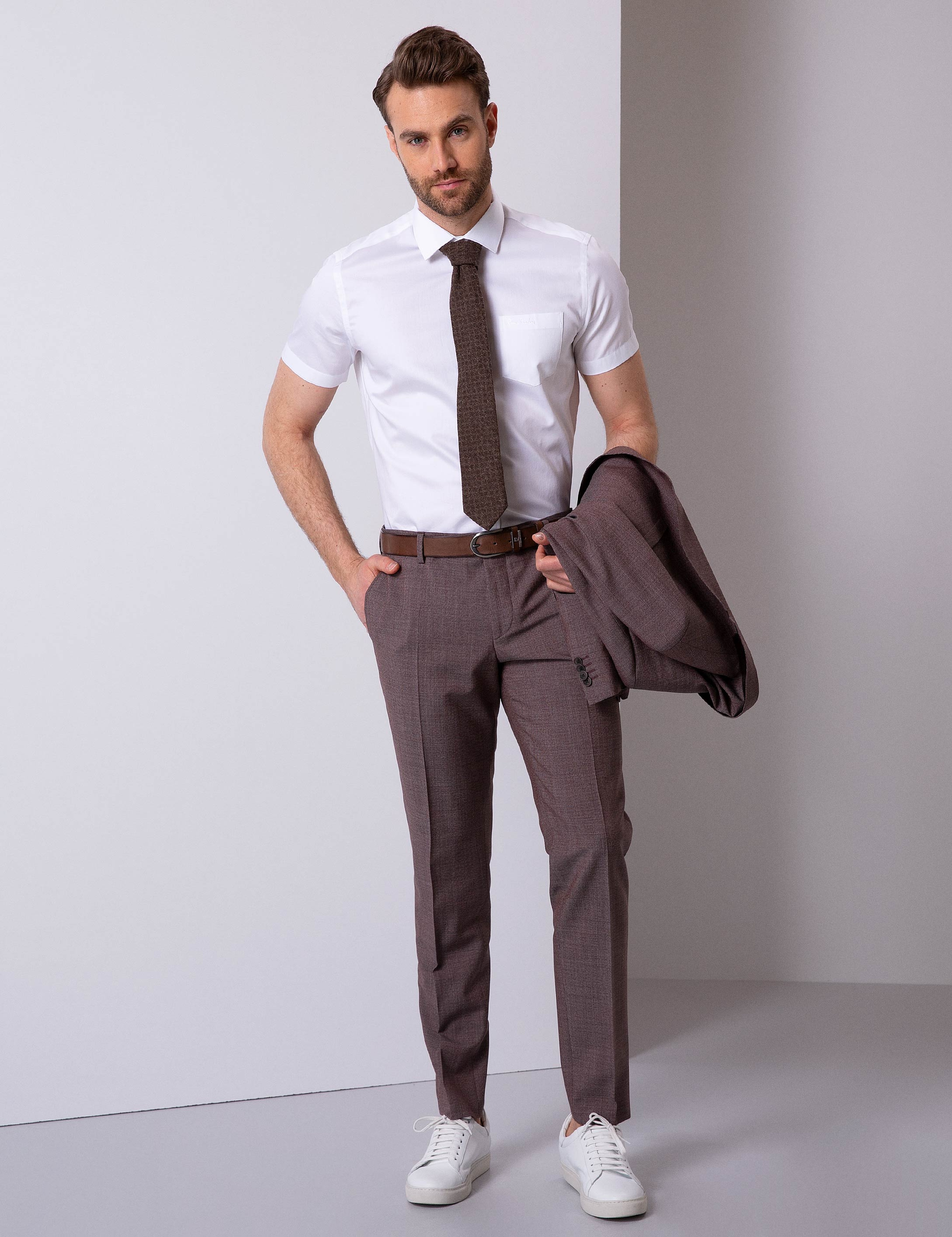 Beyaz Regular Fit Kısa Kollu Gömlek - Image 2