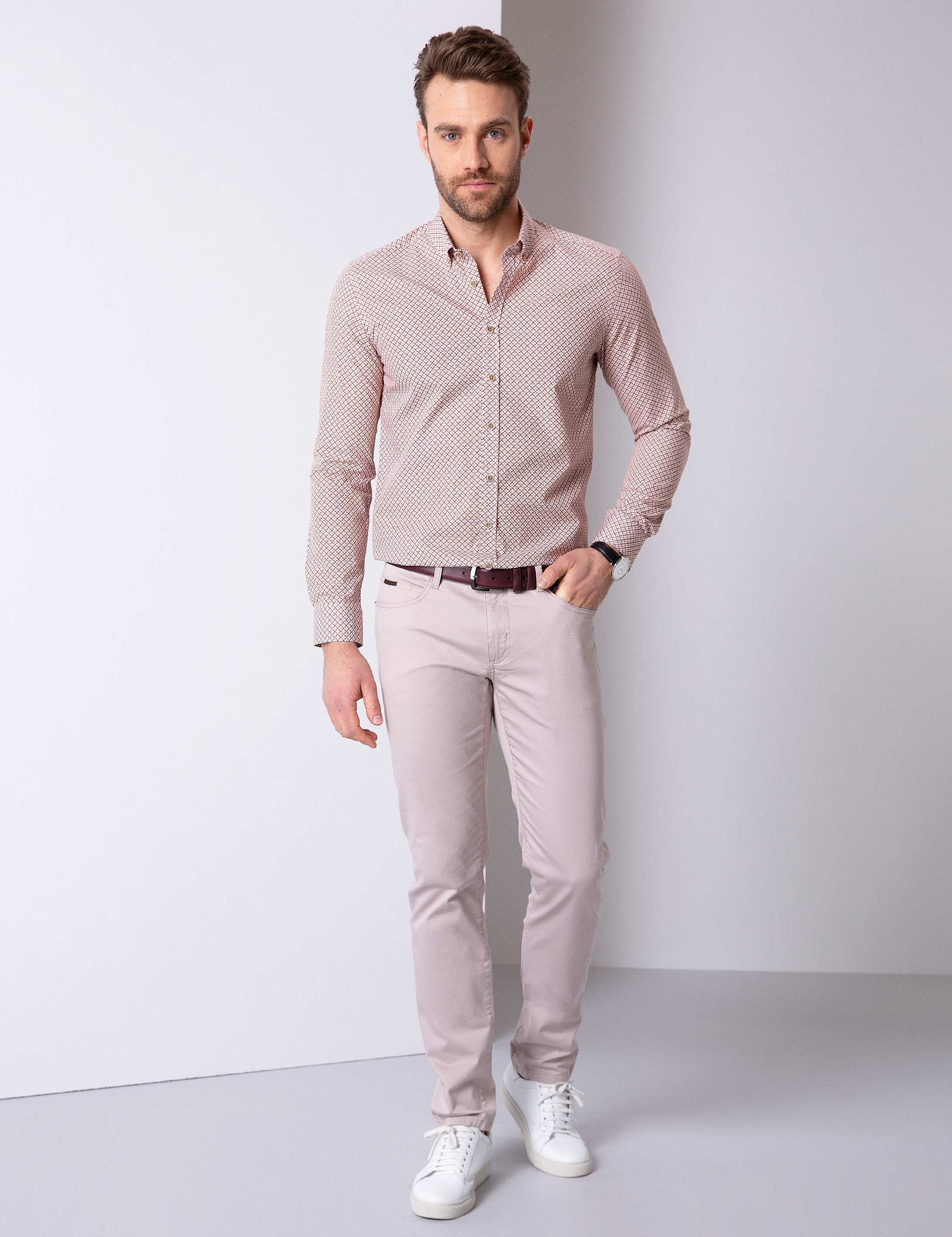 Turuncu Slim Fit Uzun Kollu Gömlek - Image 2