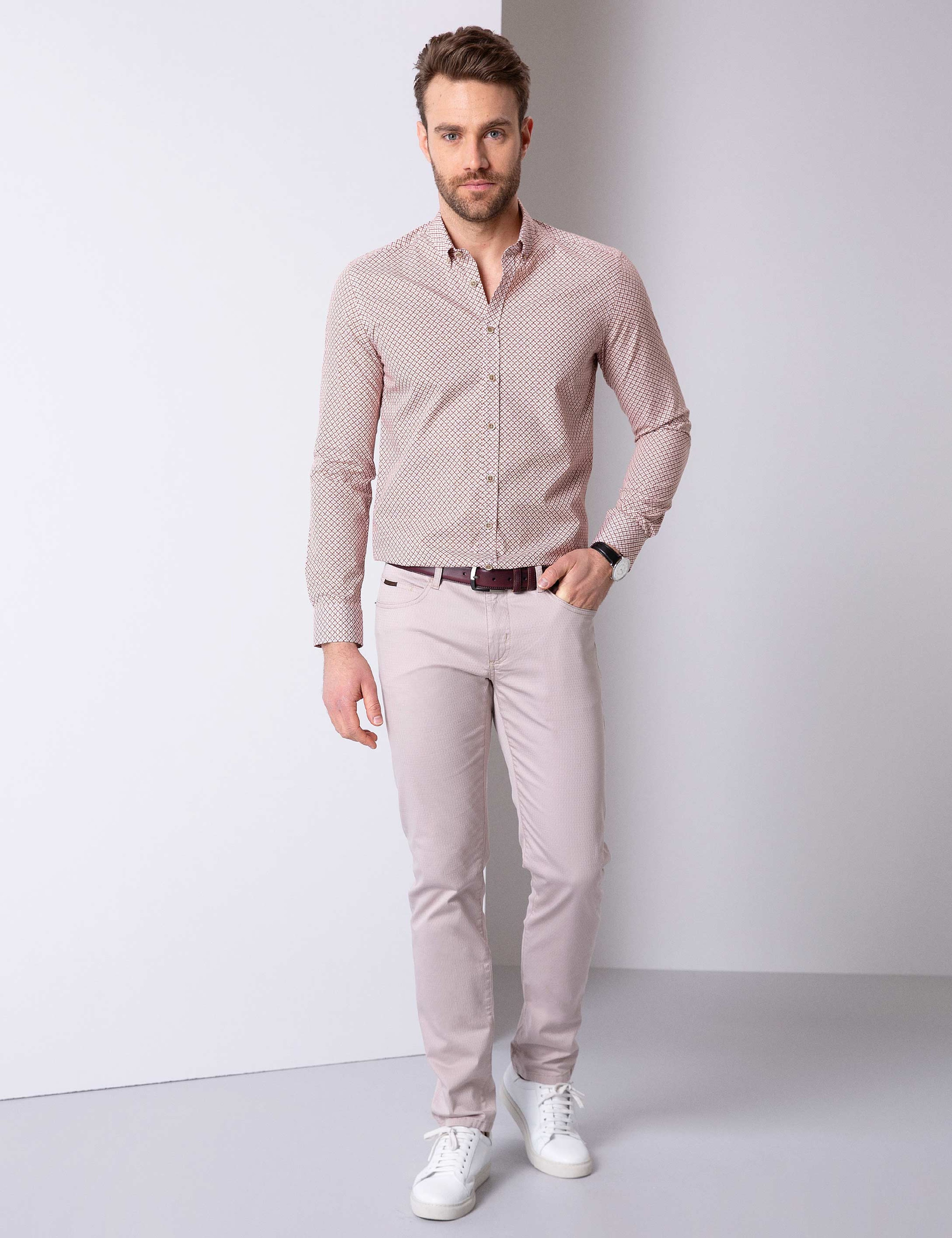 Turuncu Slim Fit Uzun Kollu Gömlek