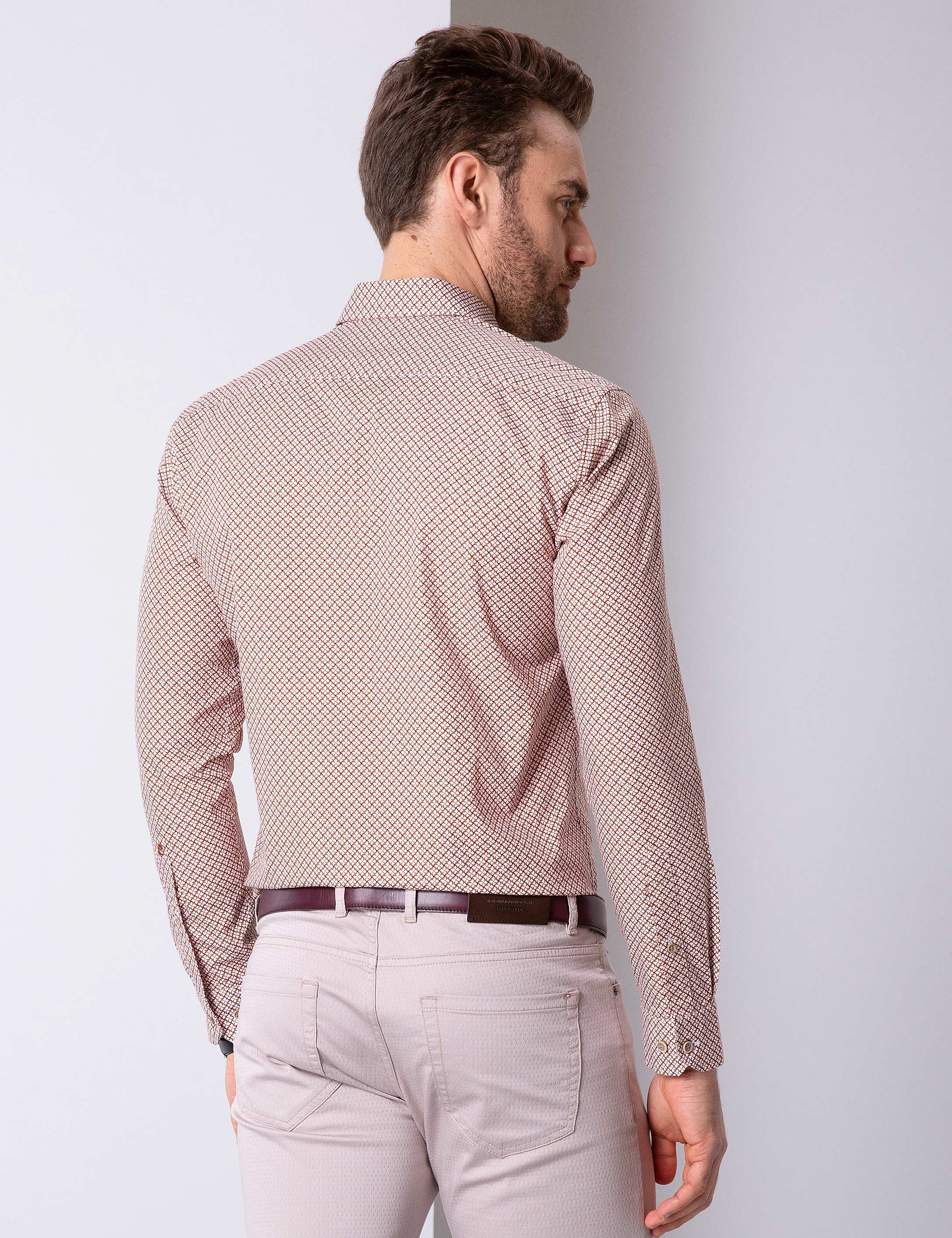 Turuncu Slim Fit Uzun Kollu Gömlek