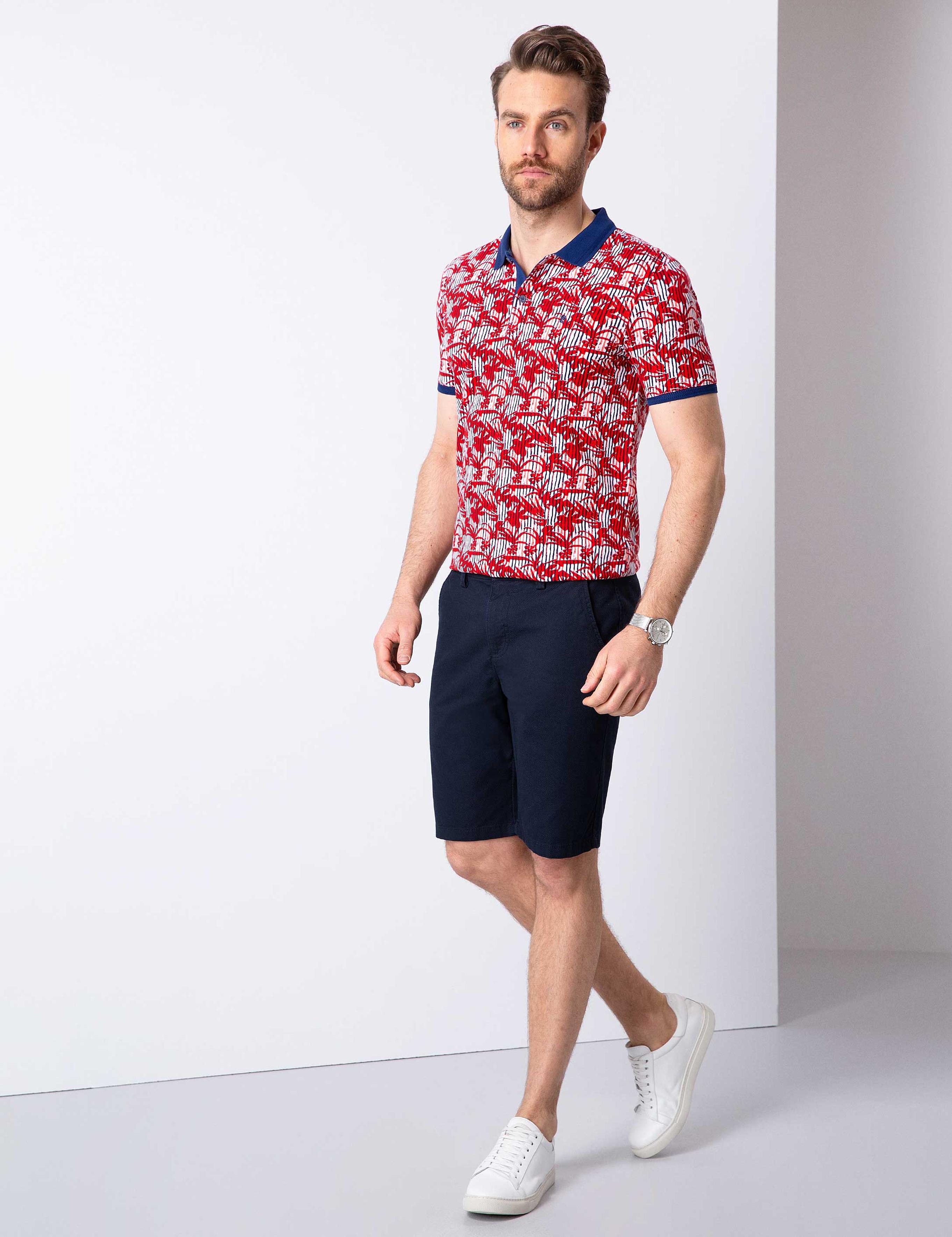 Lacivert Slim Fit Dokuma Şort