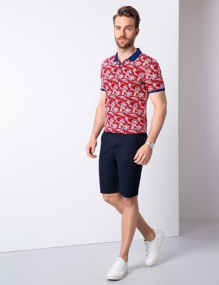 Lacivert Slim Fit Dokuma Şort - 50204584004