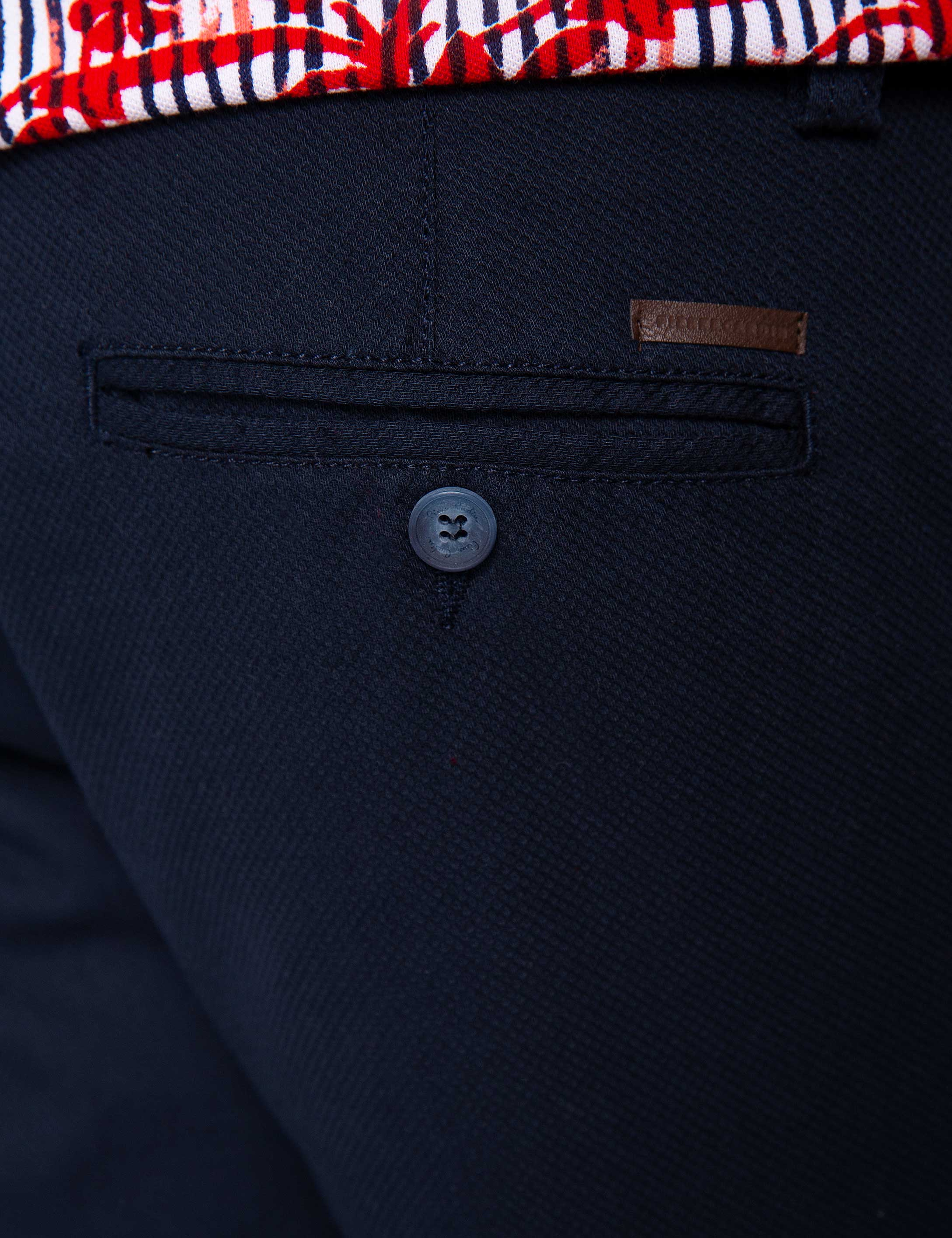 Lacivert Slim Fit Dokuma Şort