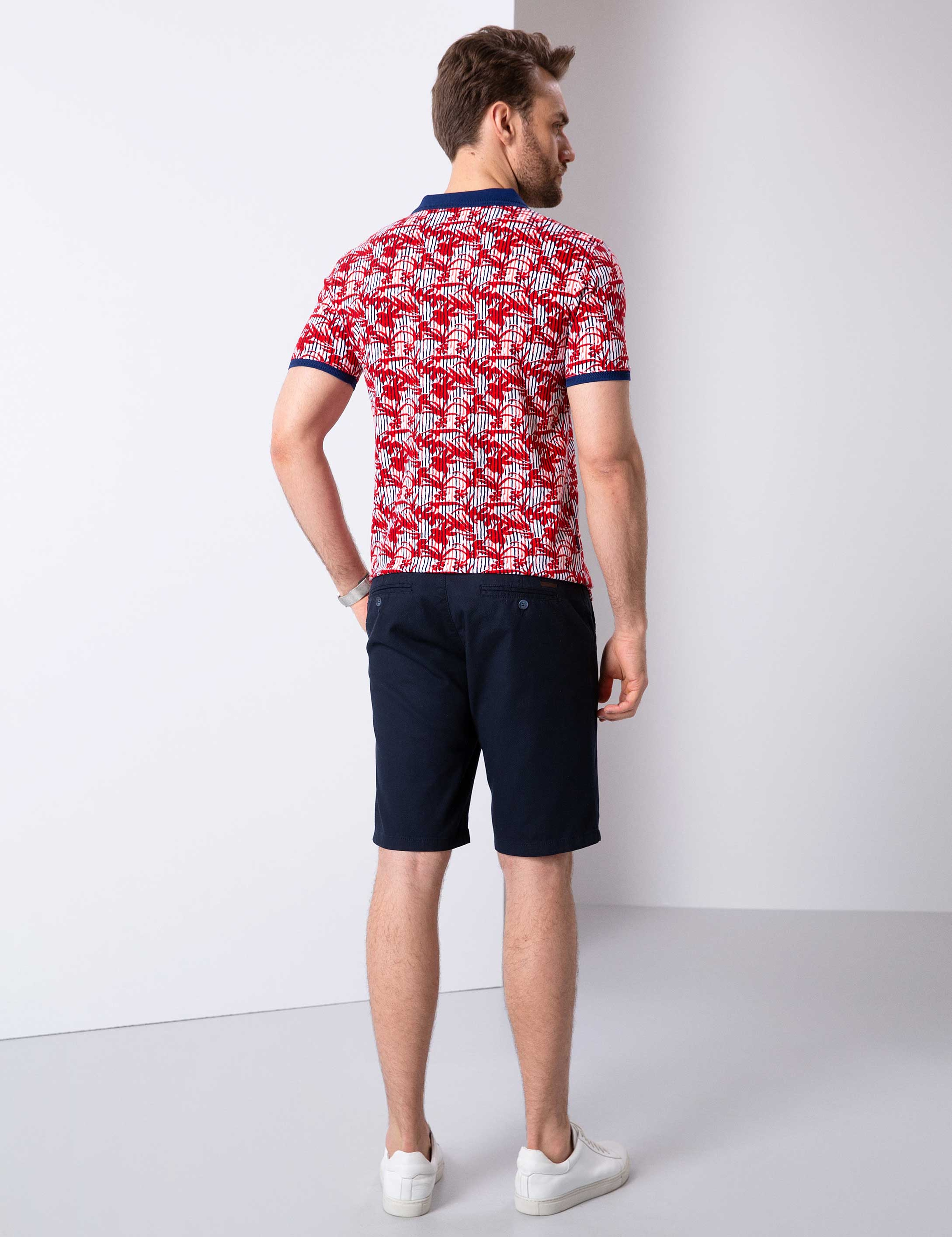 Lacivert Slim Fit Dokuma Şort - Image 3