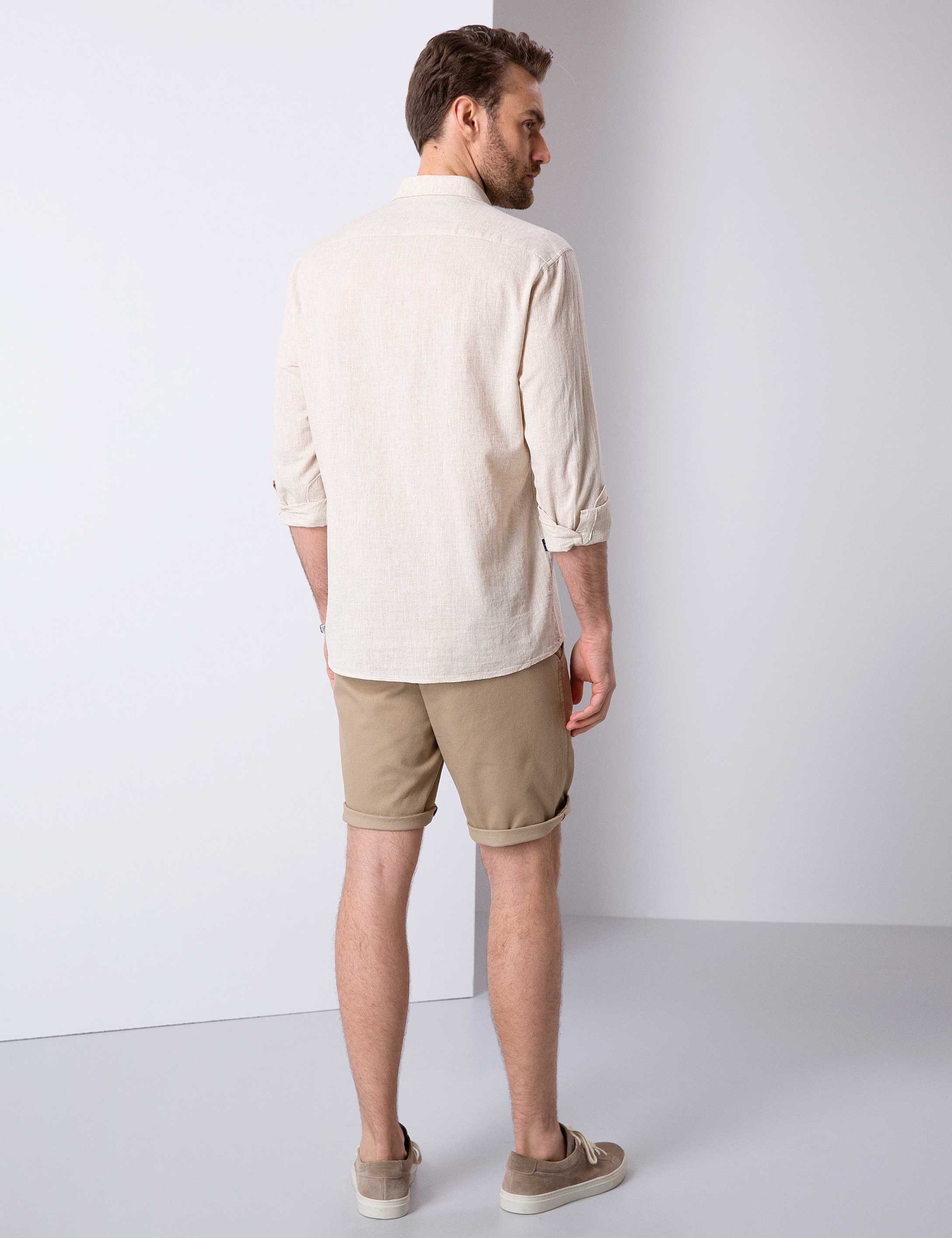 Camel Slim Fit Bermuda Şort - Image 3