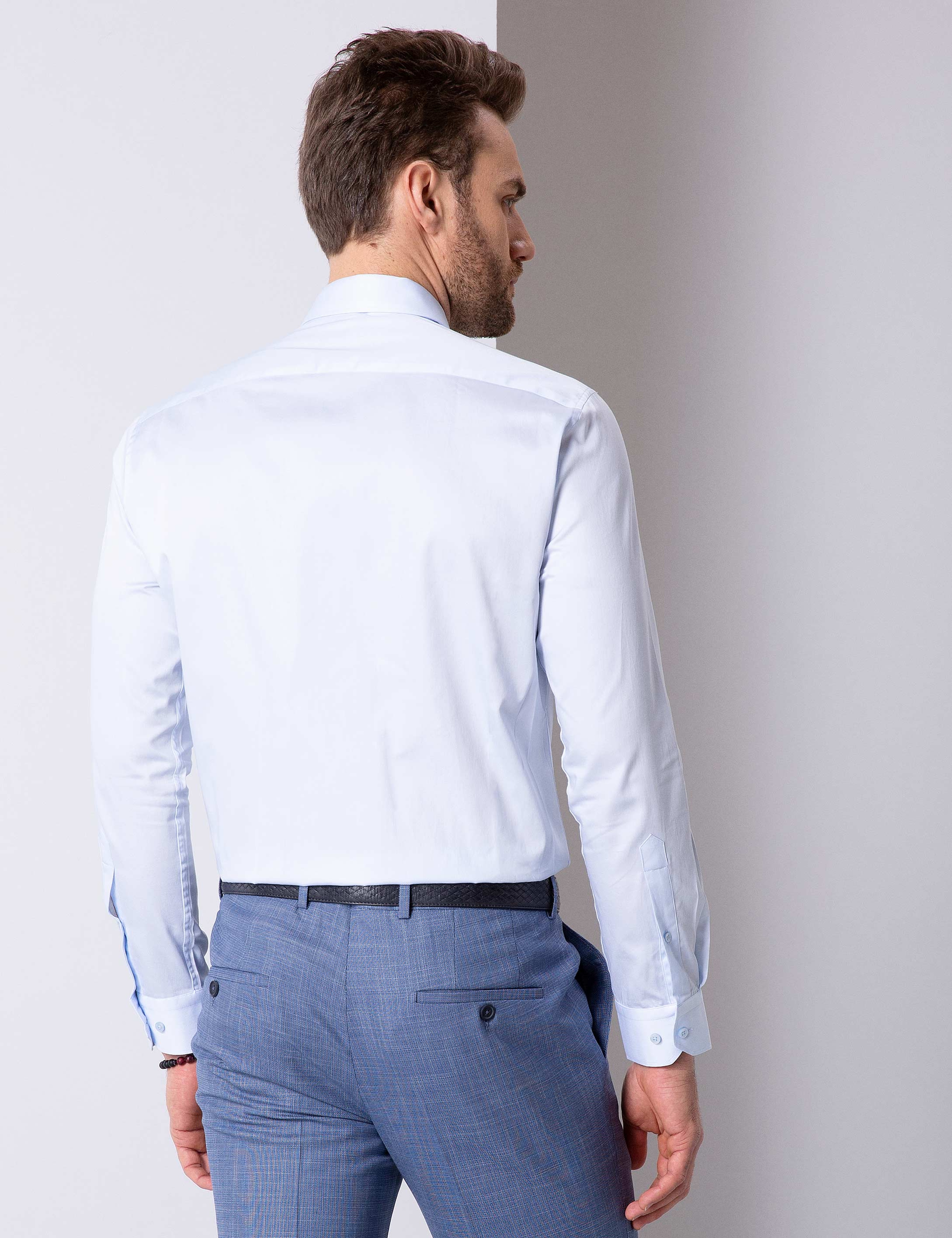 Açık Mavi Regular Fit Uzun Kollu Basic Gömlek - Image 3
