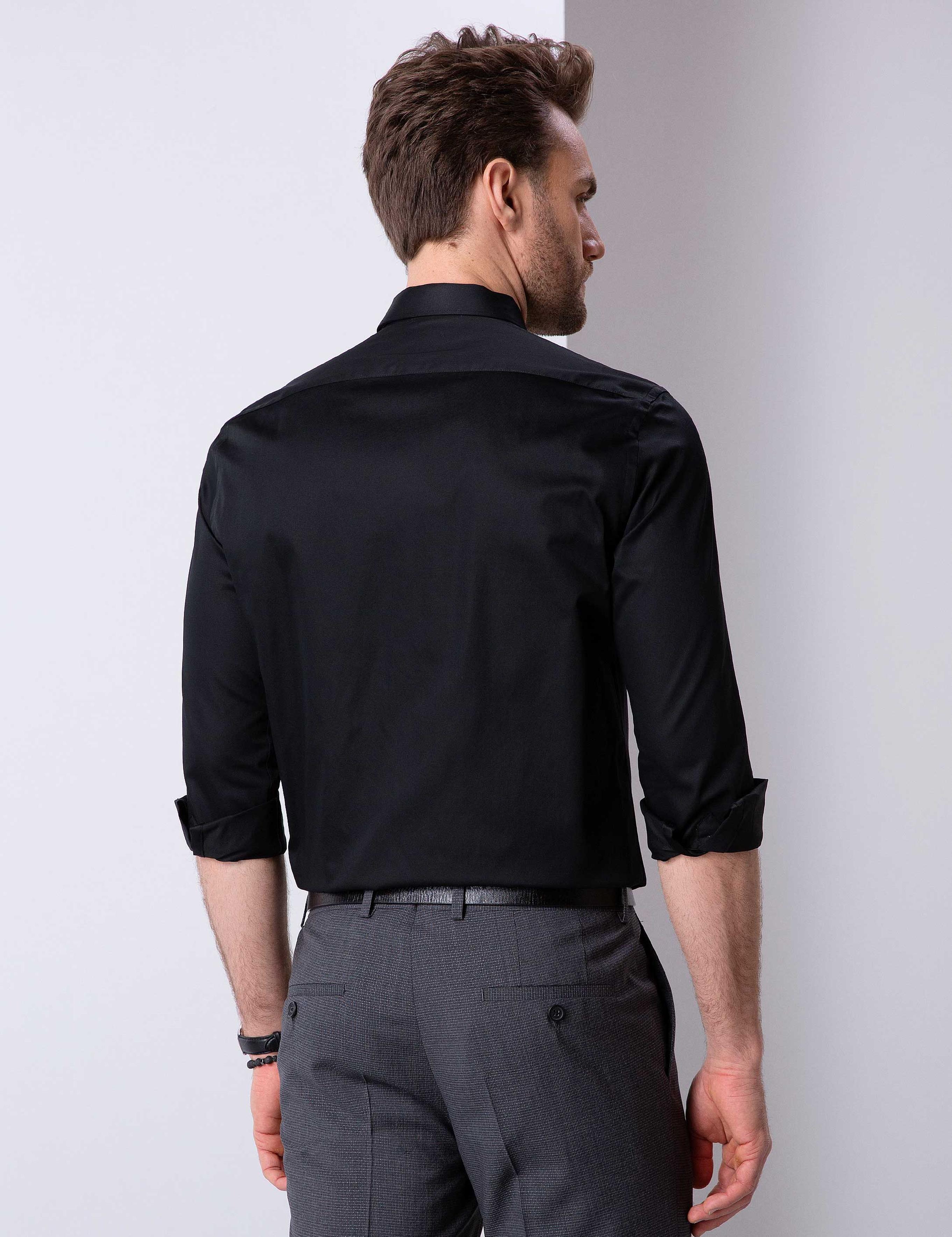 Siyah Regular Fit Uzun Kollu Klasik Gömlek