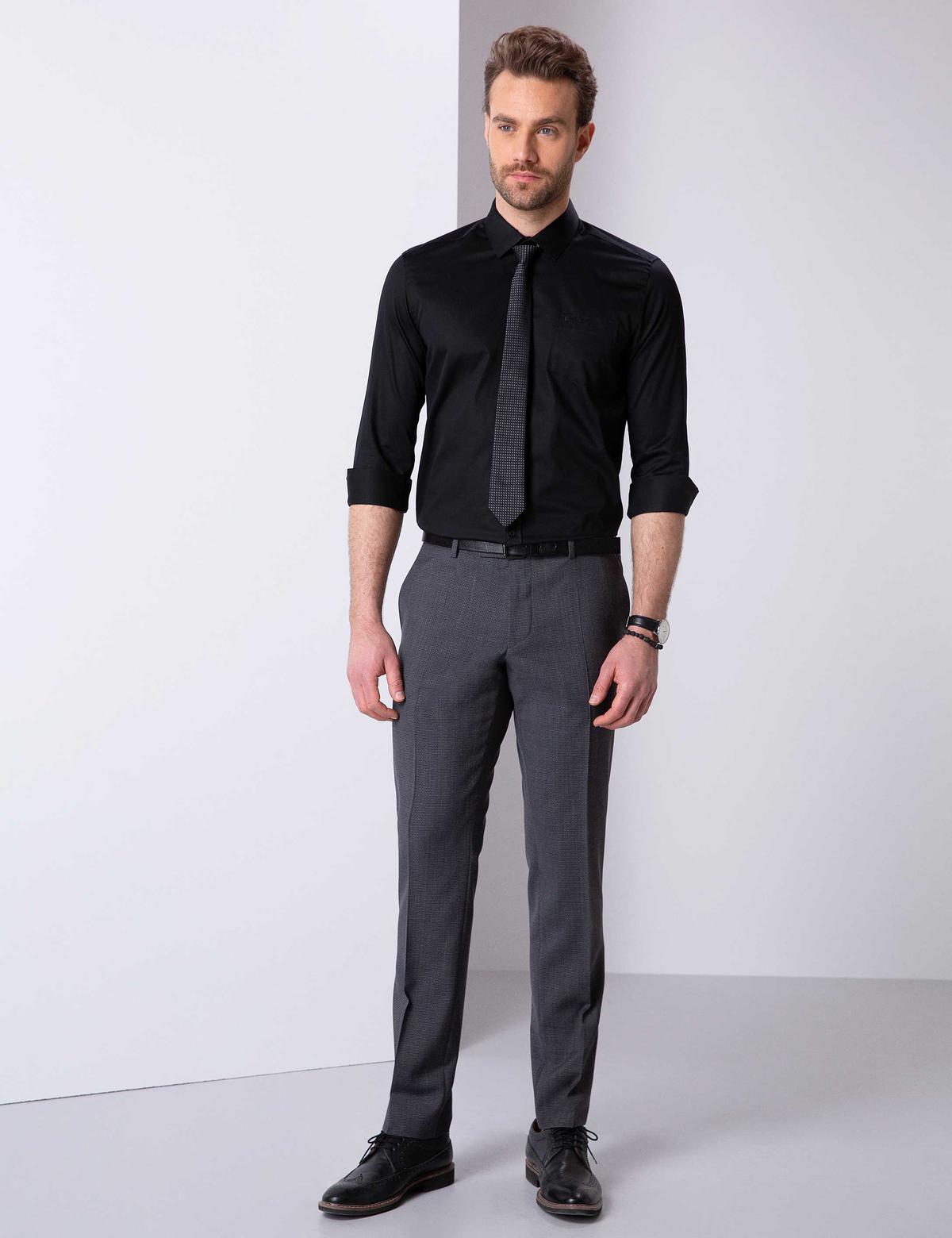 Siyah Regular Fit Uzun Kollu Klasik Gömlek - 50204592016