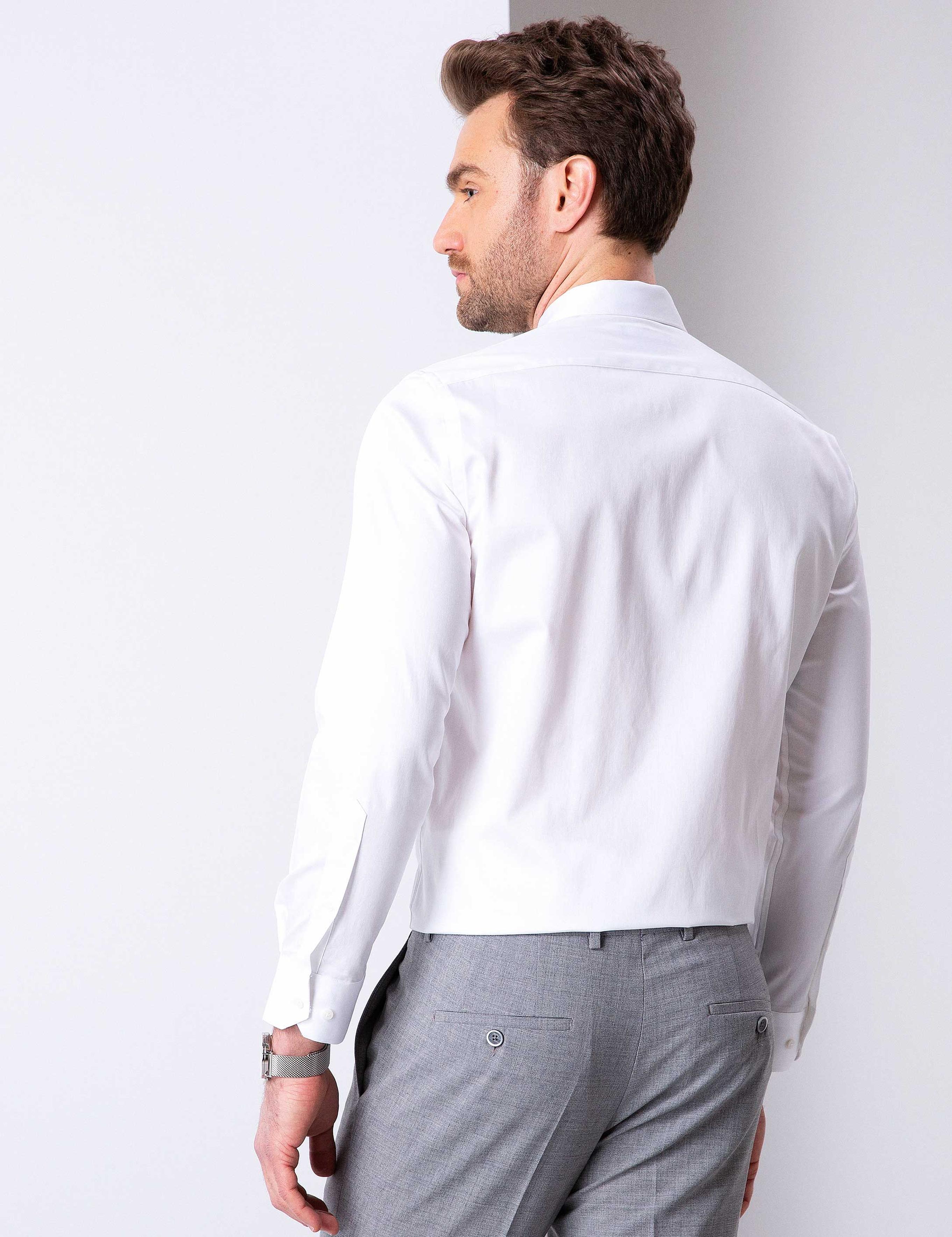 Beyaz Regular Fit Uzun Kollu Basic Gömlek