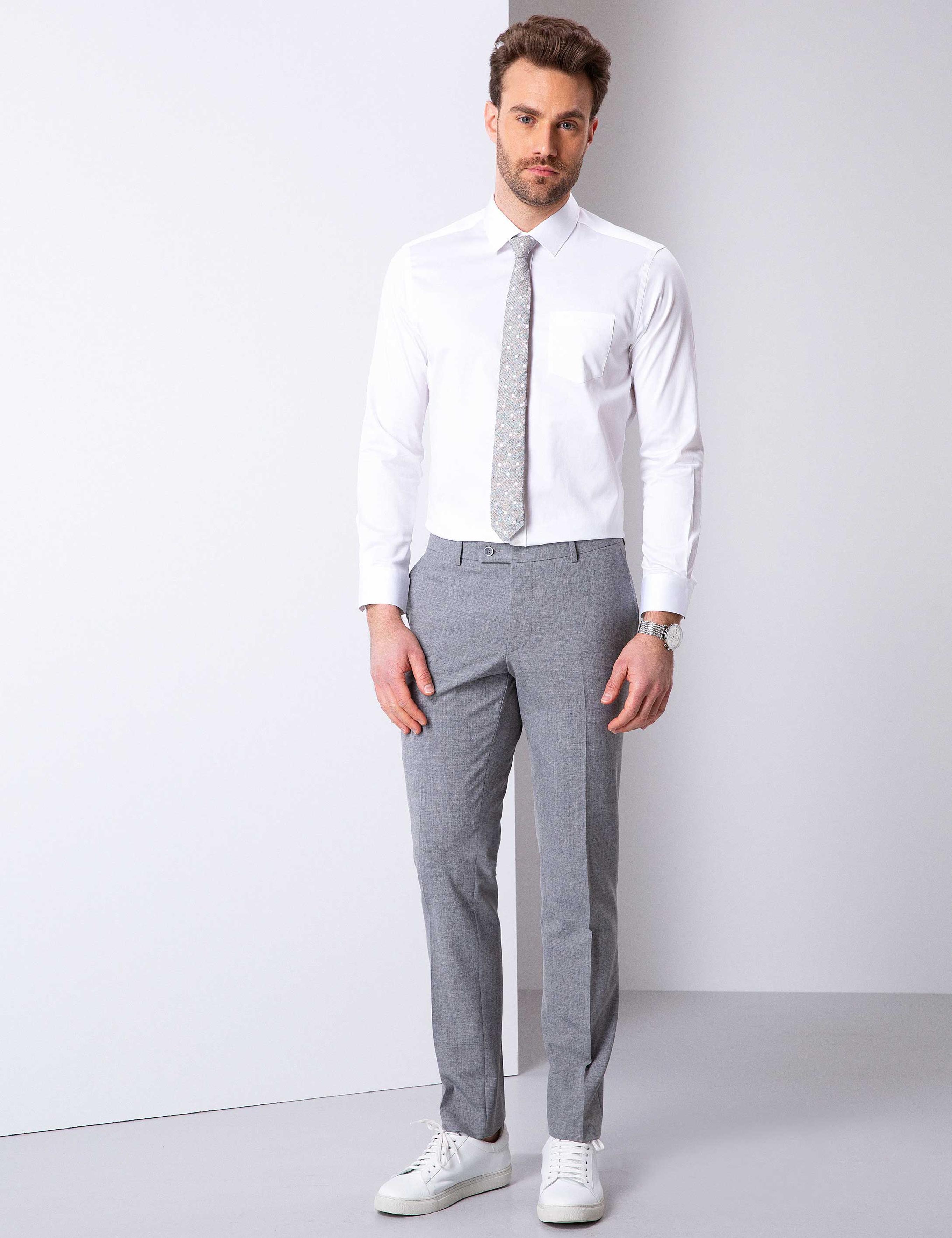 Beyaz Regular Fit Uzun Kollu Basic Gömlek