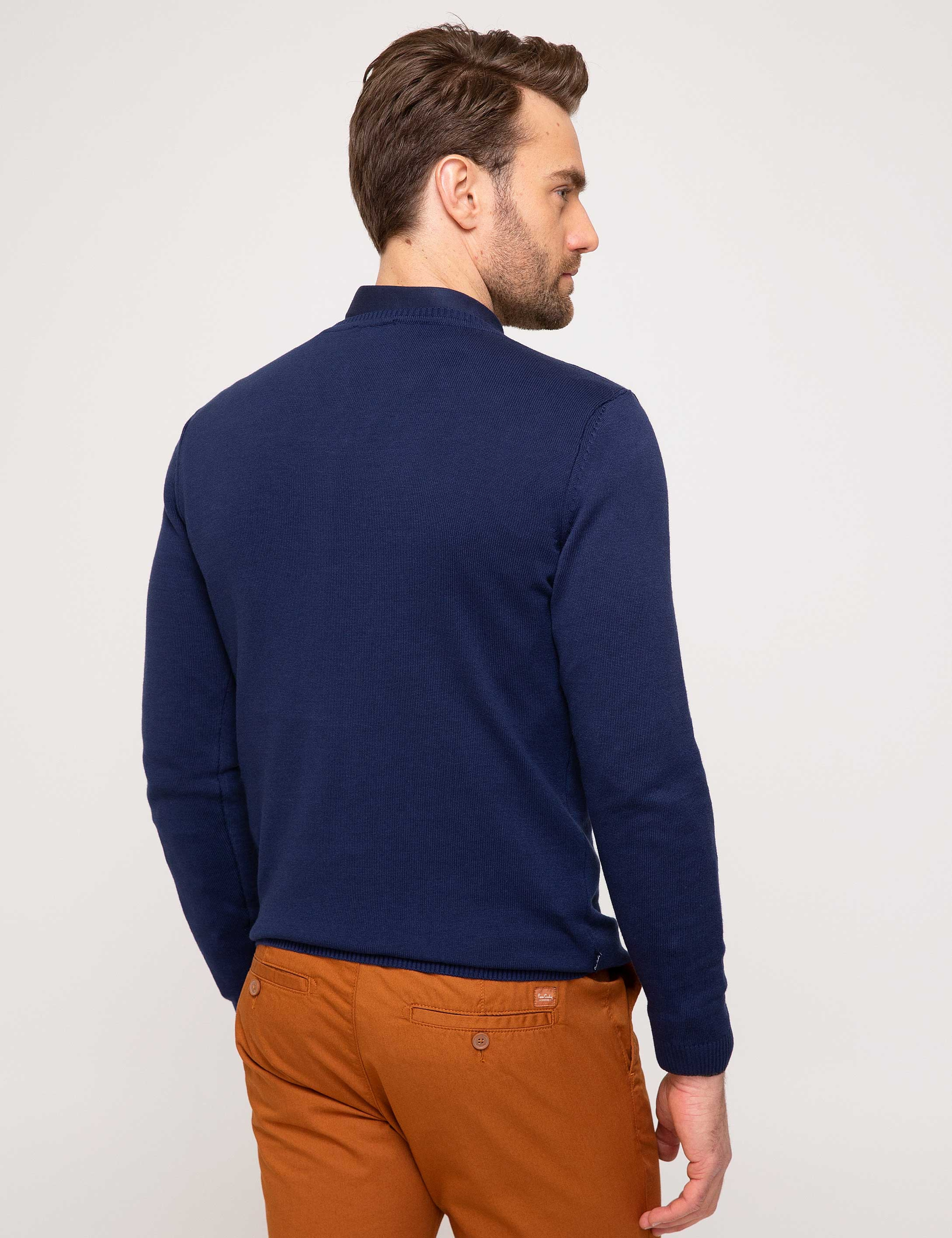 Lacivert Slim Fit V Yaka Basic Triko Kazak - Image 4