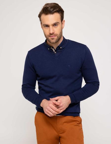 Lacivert Slim Fit V Yaka Basic Triko Kazak - 50205303014