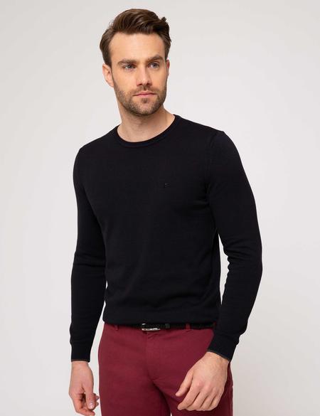 Siyah Slim Fit Bisiklet Yaka Basic Triko Kazak - 50205304005