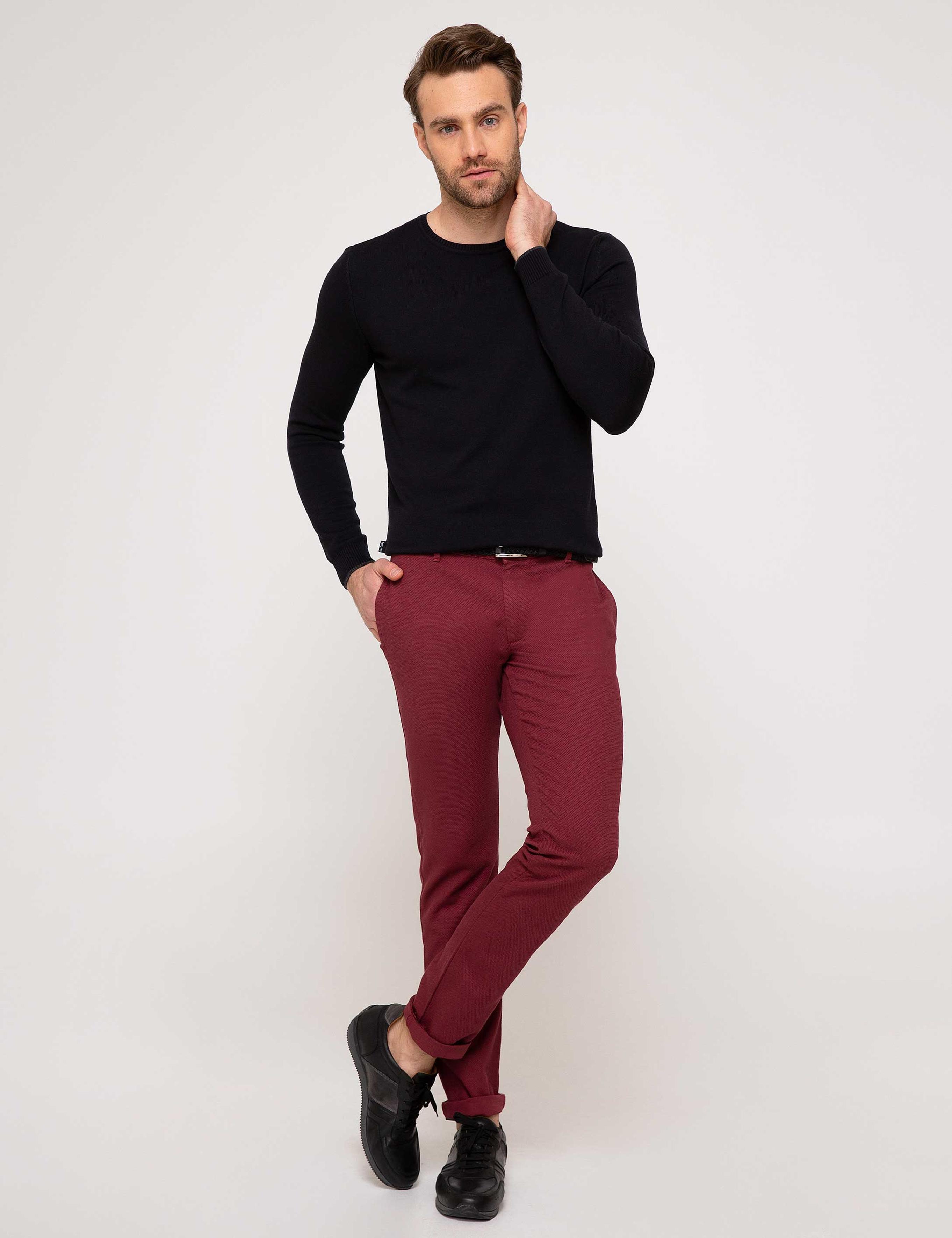 Siyah Slim Fit Bisiklet Yaka Basic Triko Kazak