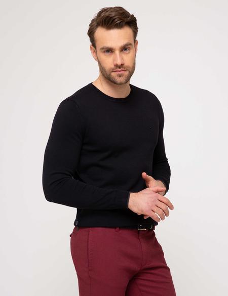Siyah Slim Fit Bisiklet Yaka Basic Triko Kazak - 50205304005