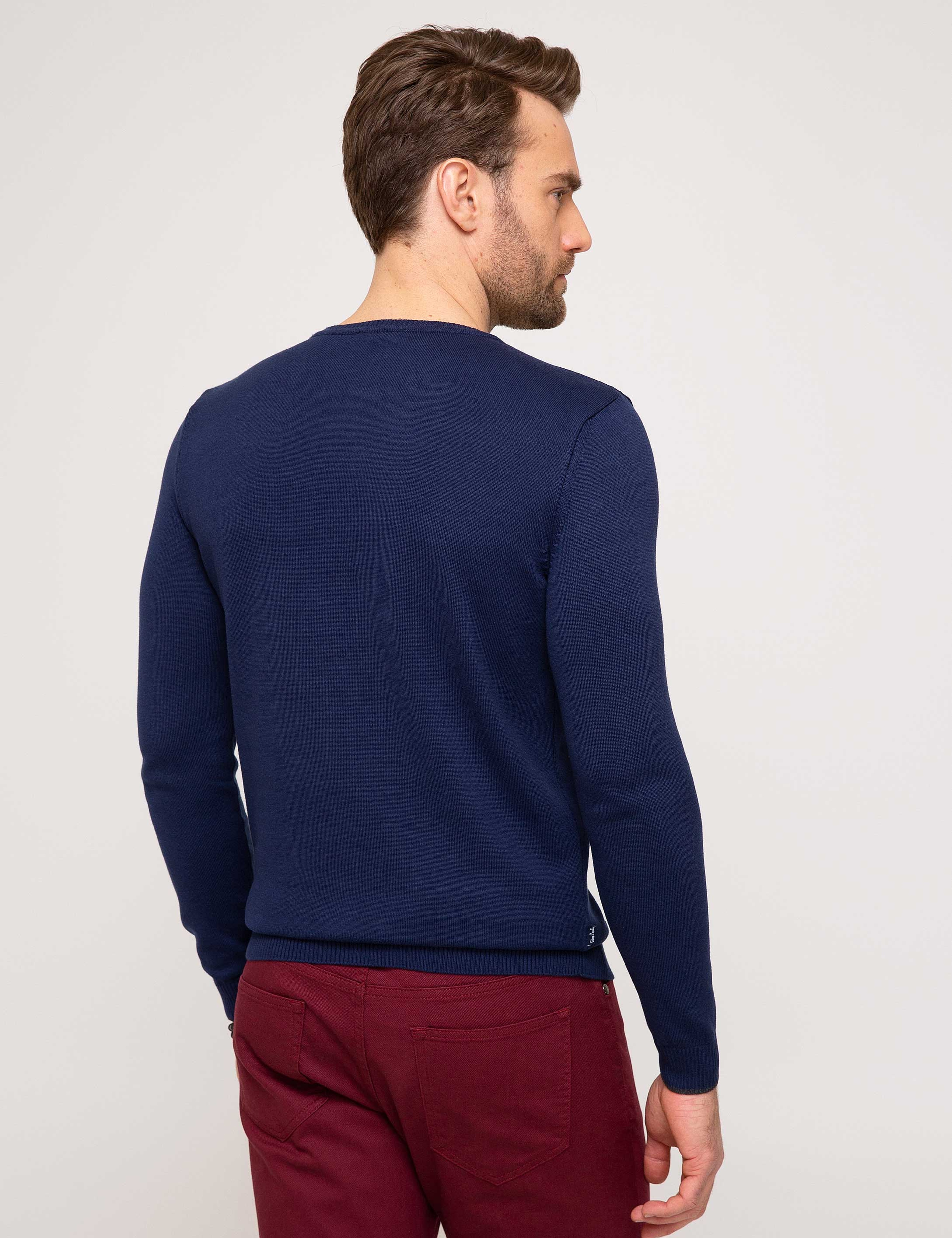 Lacivert Slim Fit Bisiklet Yaka Basic Triko Kazak - Image 4