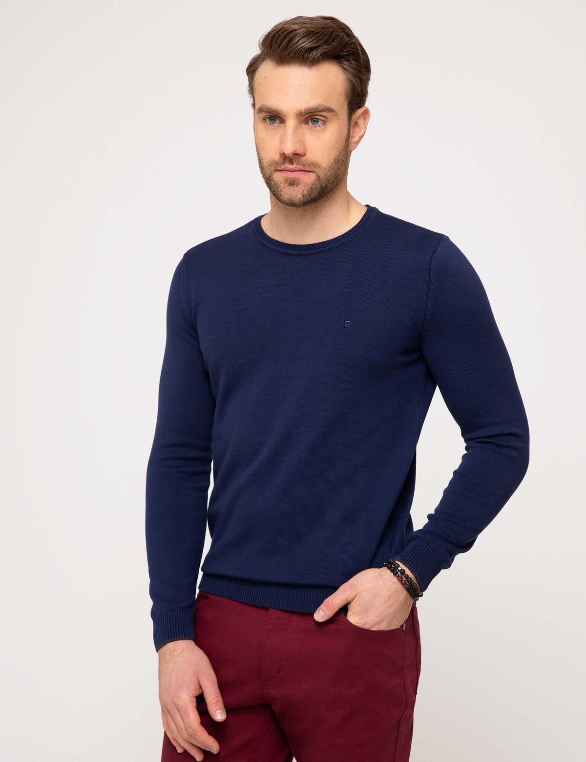 Lacivert Slim Fit Bisiklet Yaka Basic Triko Kazak