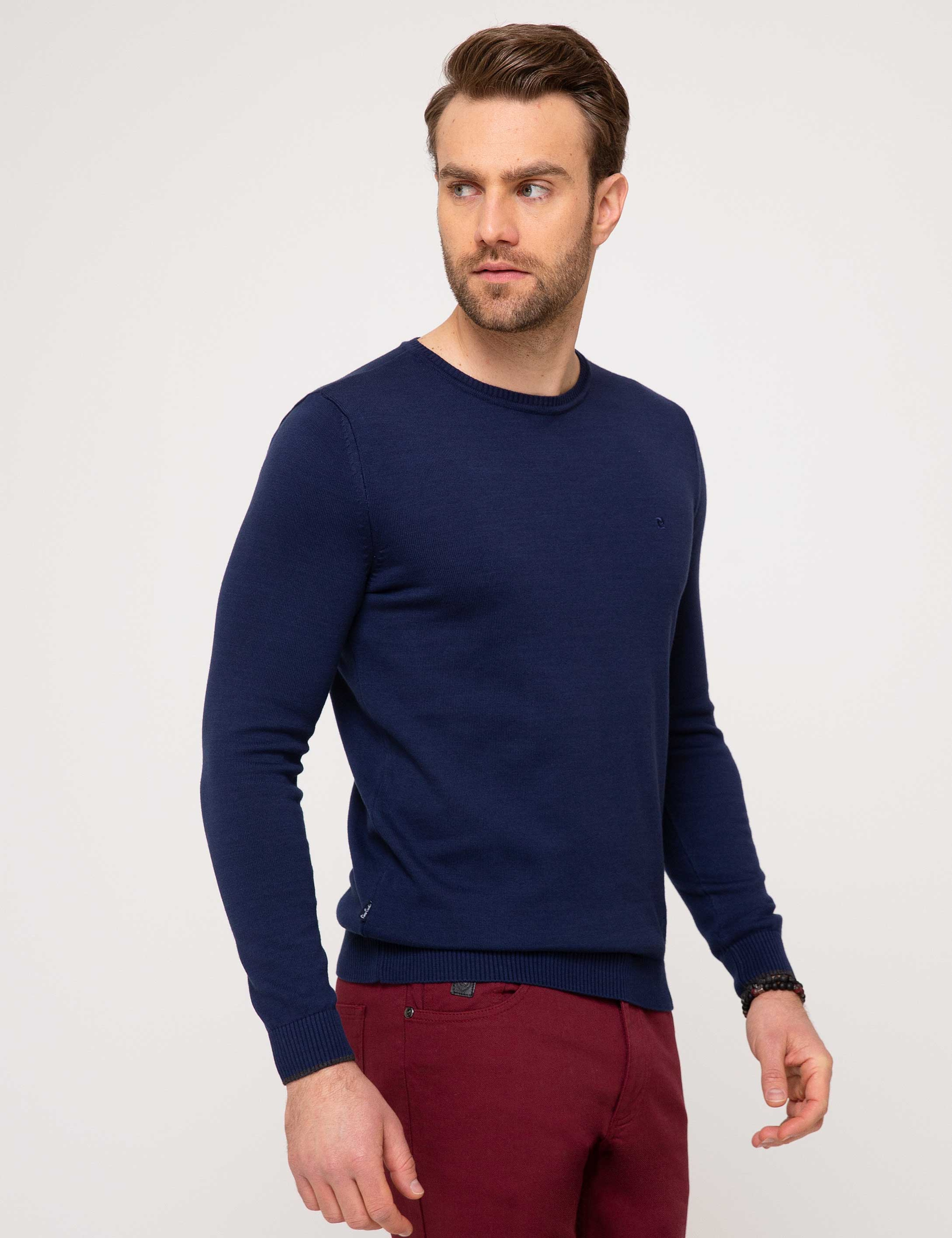 Lacivert Slim Fit Bisiklet Yaka Basic Triko Kazak - Image 2