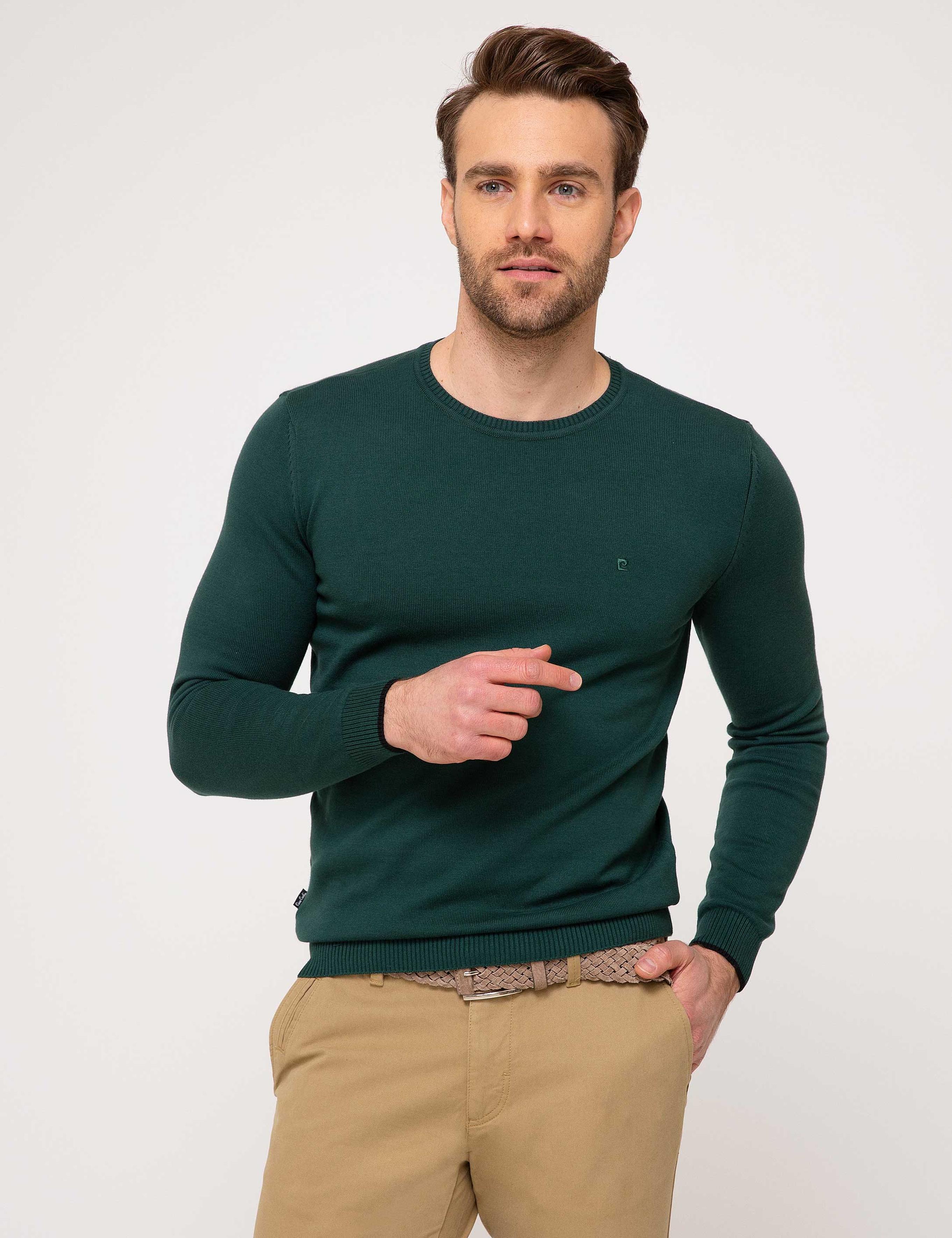 Yeşil Slim Fit Basic Triko Kazak