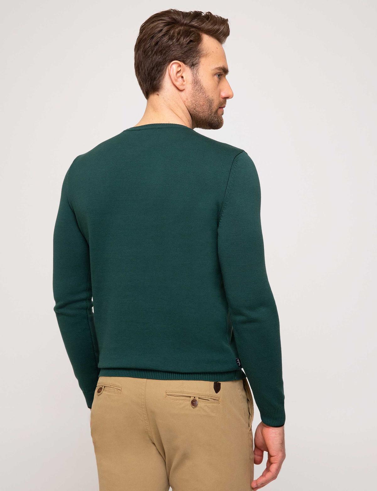 Yeşil Slim Fit Basic Triko Kazak - 50205304035