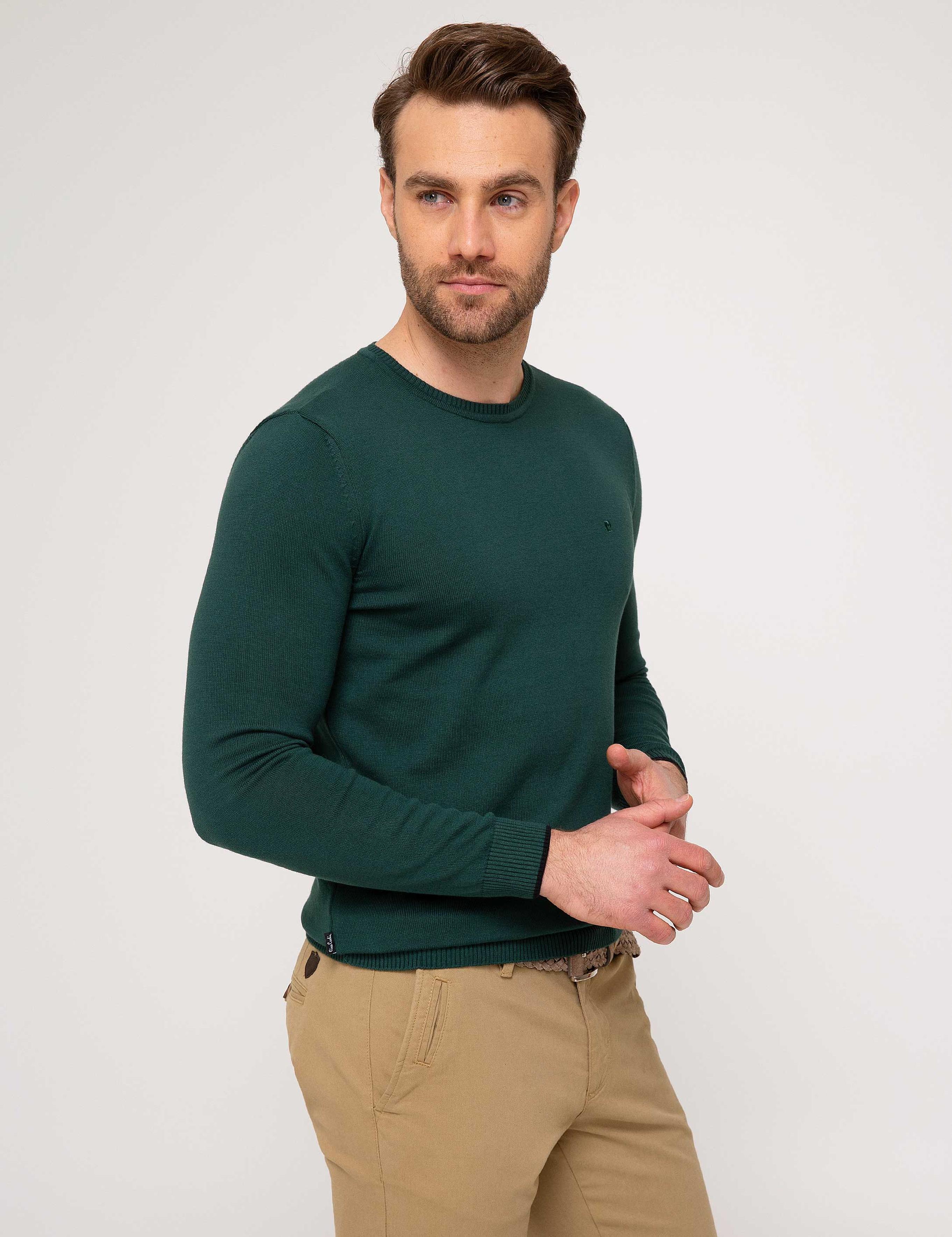 Yeşil Slim Fit Basic Triko Kazak