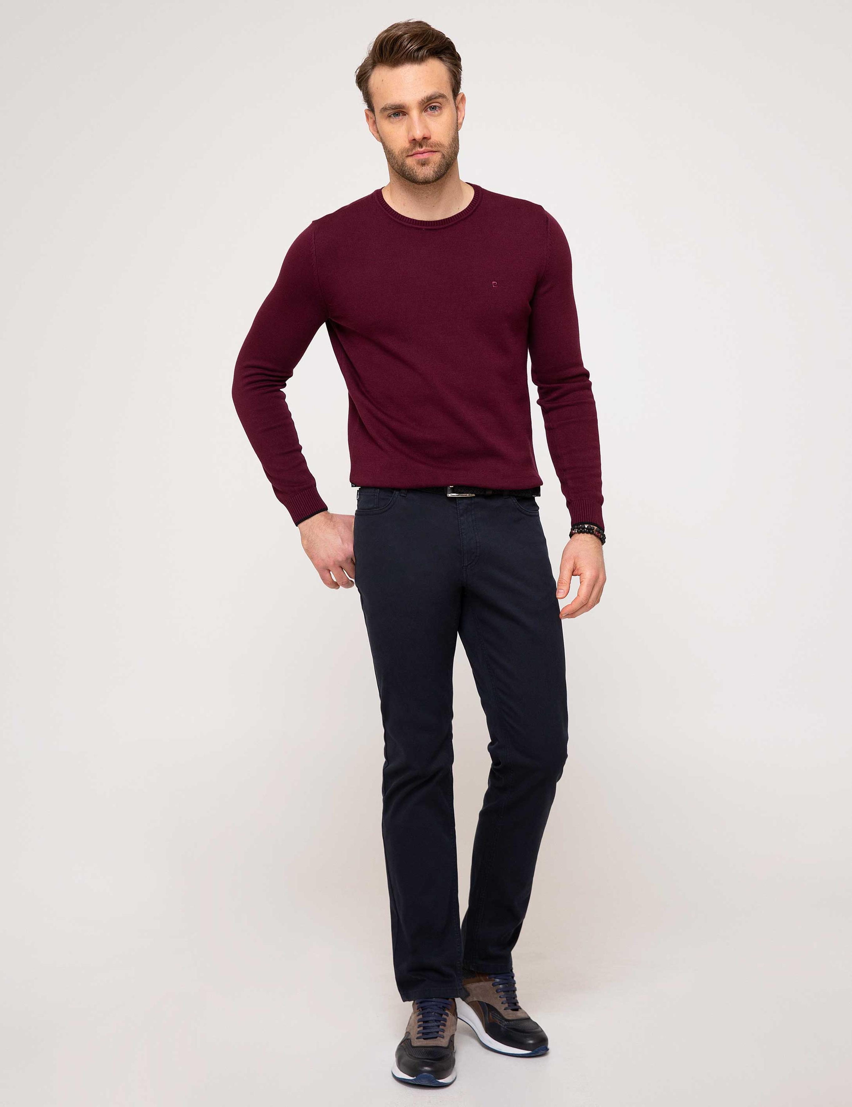 Bordo Slim Fit Bisiklet Yaka Basic Triko Kazak