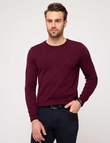 Bordo Slim Fit Bisiklet Yaka Basic Triko Kazak - 50205304025