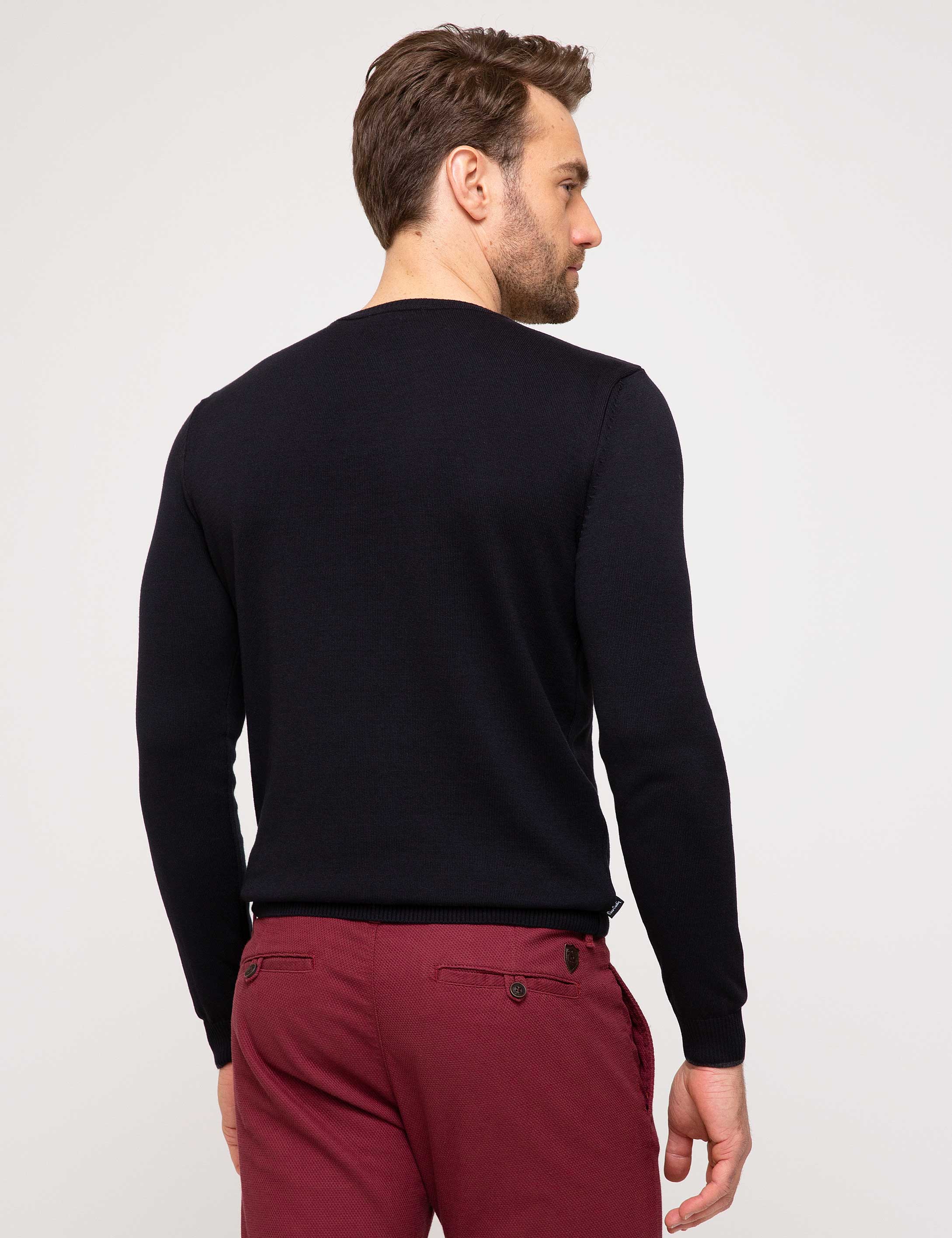 Siyah Slim Fit Bisiklet Yaka Basic Triko Kazak