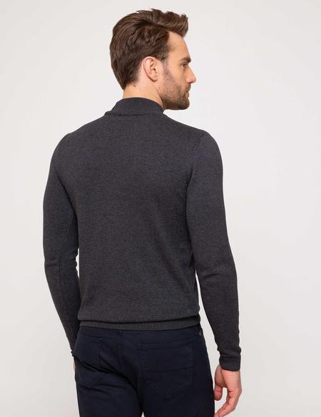 Antrasit Melanj Slim Fit Yarım Balıkçı Yaka Basic Triko Kazak - 50205305001