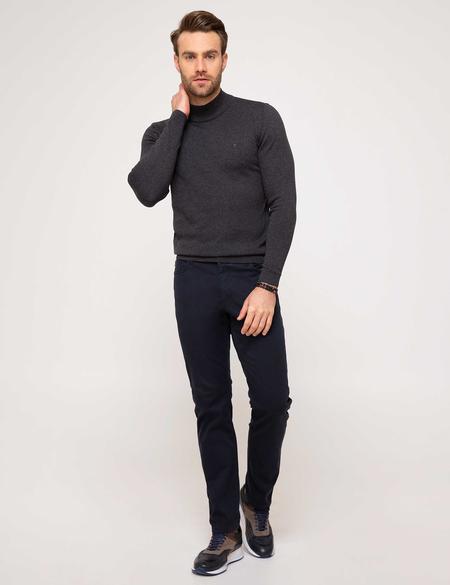 Antrasit Melanj Slim Fit Yarım Balıkçı Yaka Basic Triko Kazak - 50205305001