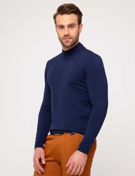 Lacivert Slim Fit Yarım Balıkçı Yaka Basic Triko Kazak - 50205305021