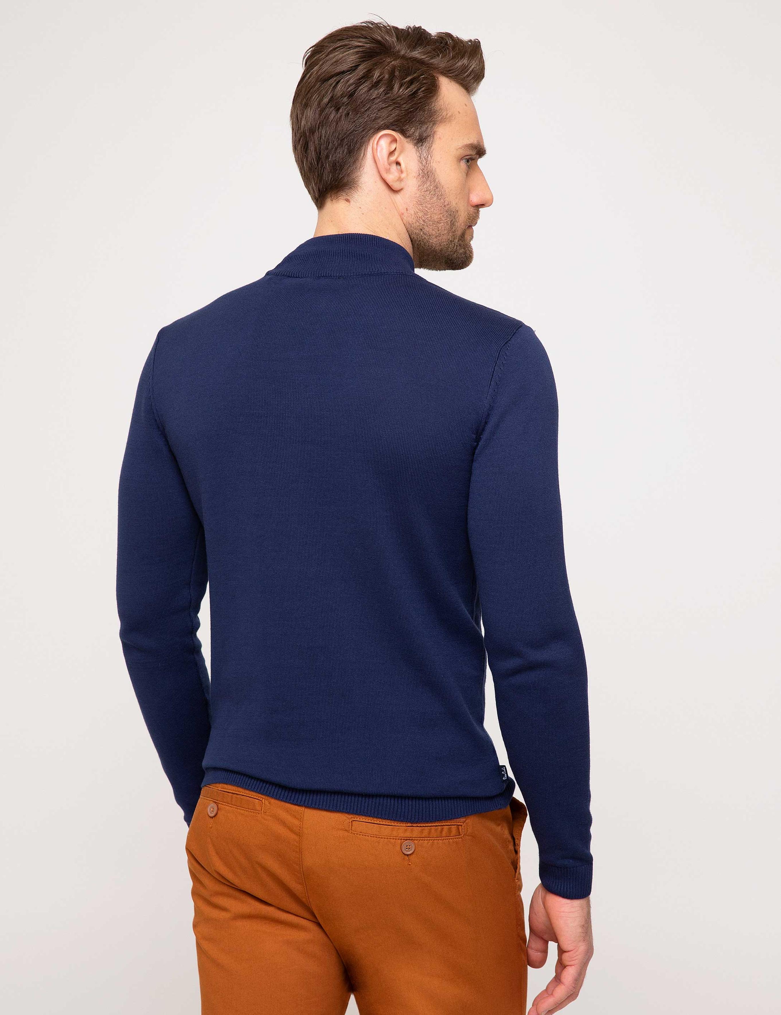 Lacivert Slim Fit Yarım Balıkçı Yaka Basic Triko Kazak