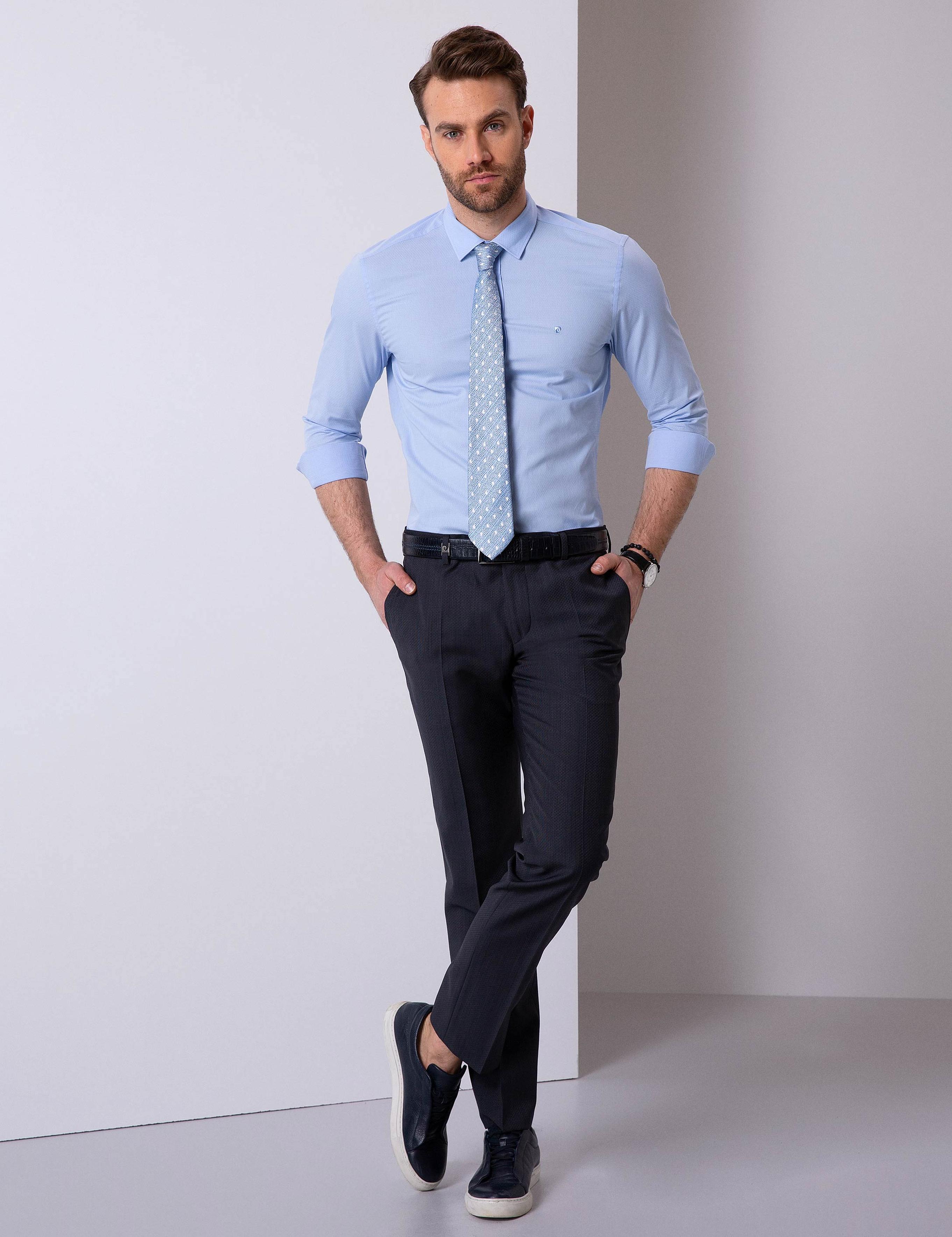 Açık Mavi Slim Fit Uzun Kollu Gömlek