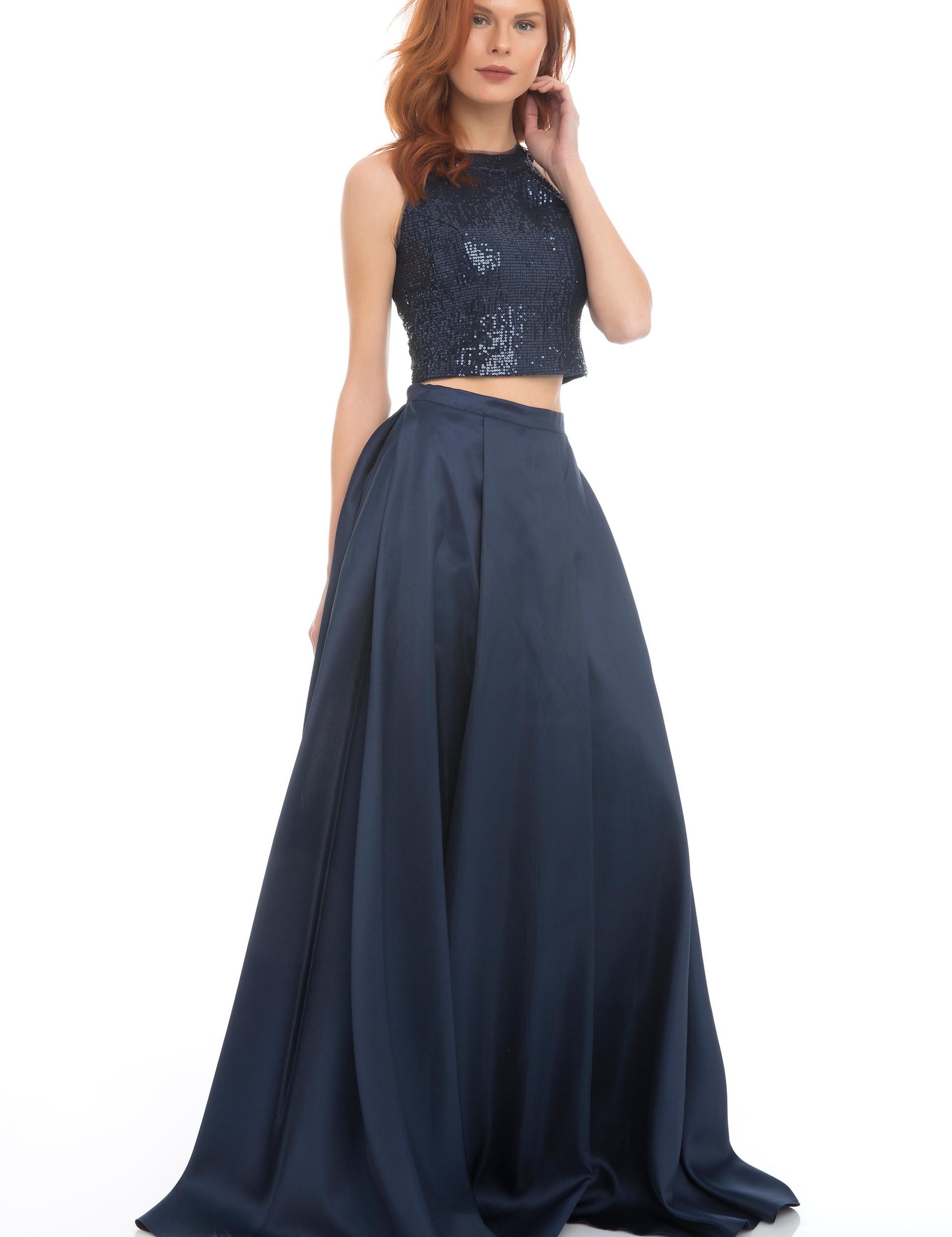 LACIVERT İkili Takım Balık Abiye Elbise