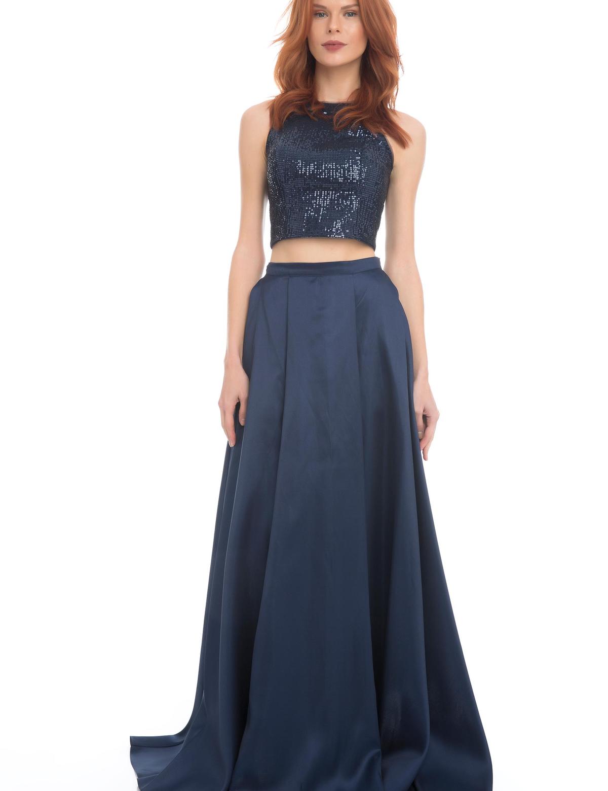 LACIVERT İkili Takım Balık Abiye Elbise