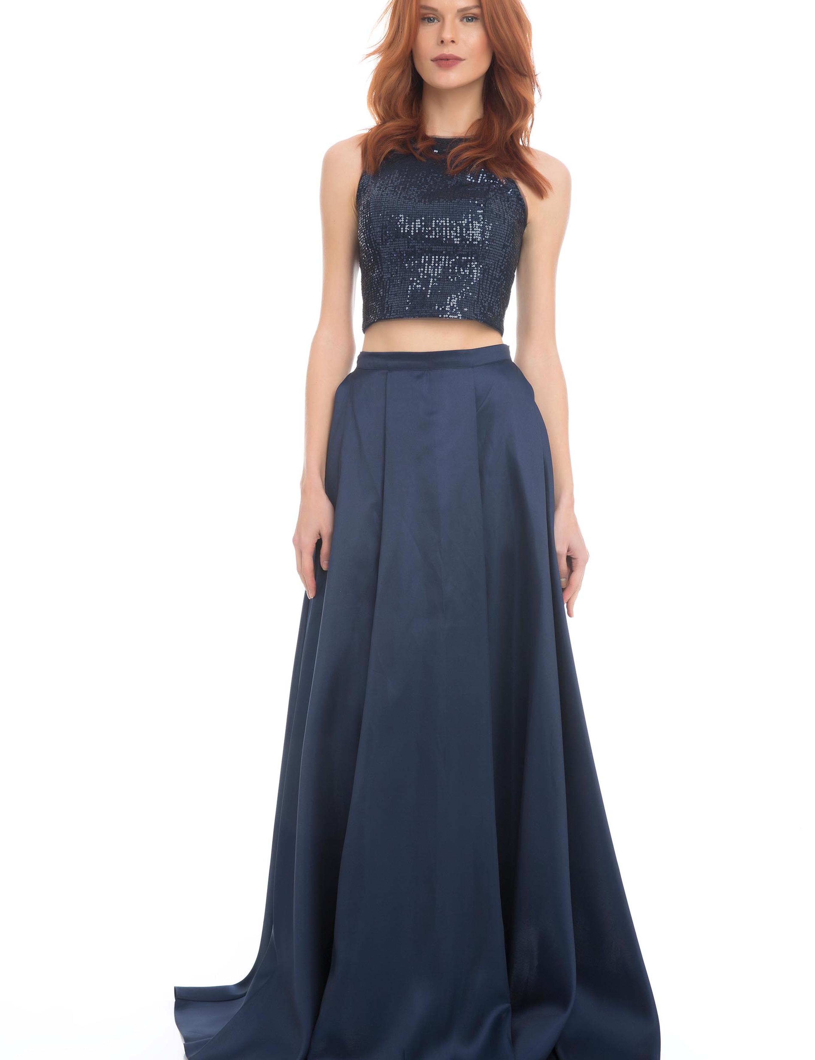 LACIVERT İkili Takım Balık Abiye Elbise