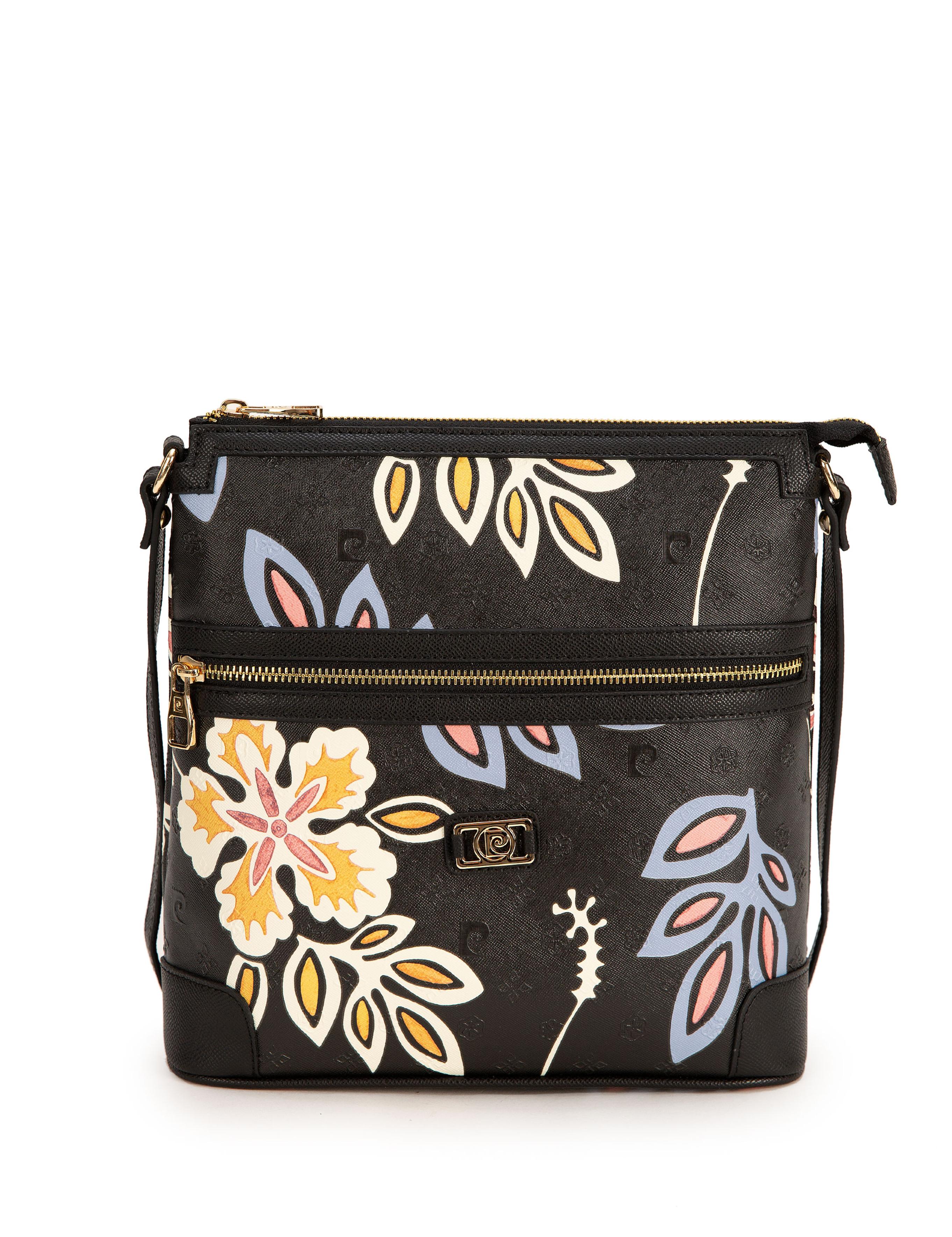 Siyah Çiçek Desenli Çapraz Çanta