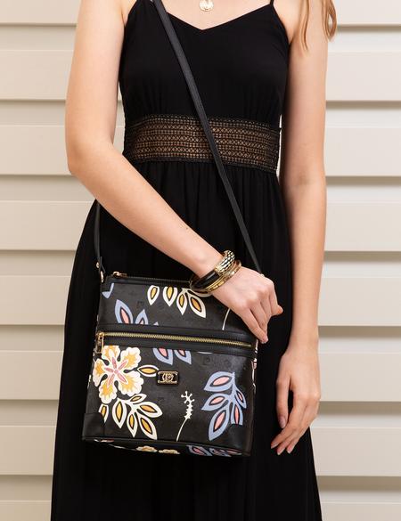 Siyah Çiçek Desenli Çapraz Çanta - 50221320002