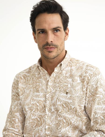 Bej Slim Fit Uzun Kollu Gömlek - 50187444008