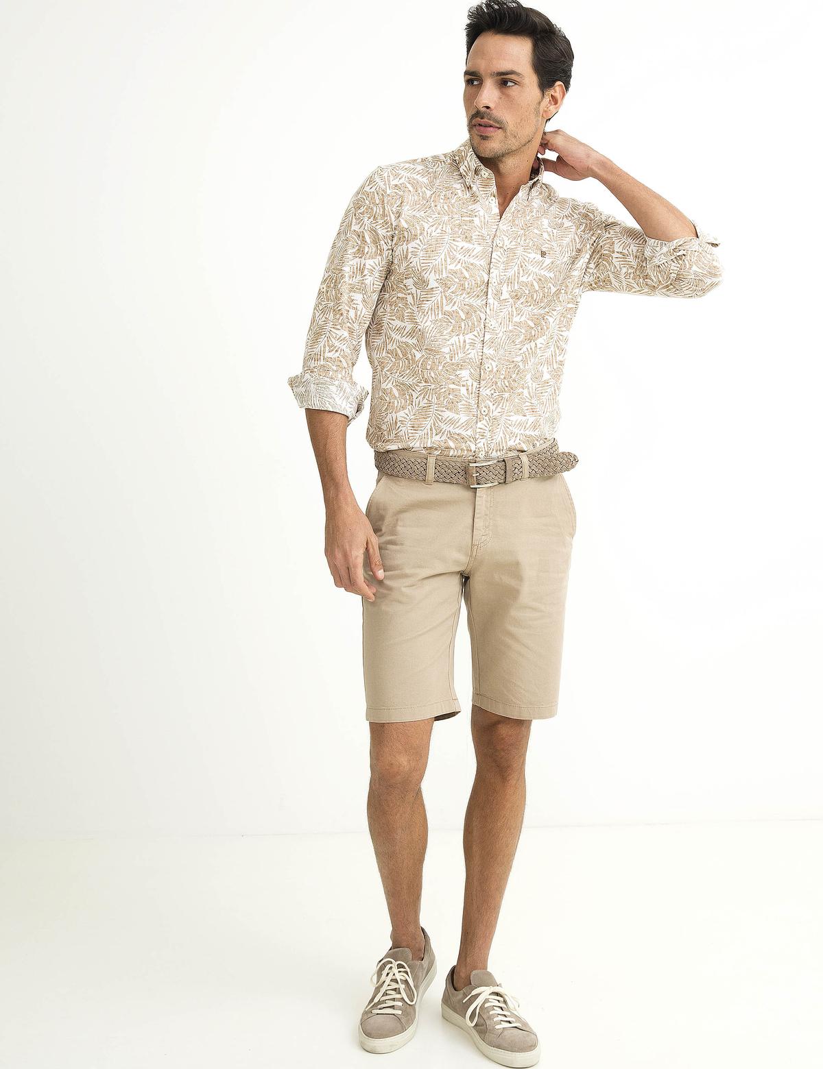 Bej Slim Fit Uzun Kollu Gömlek - 50187444008