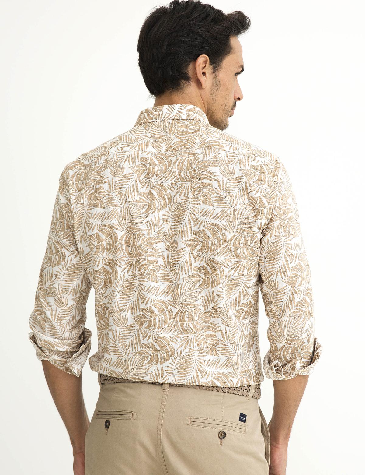 Bej Slim Fit Uzun Kollu Gömlek - 50187444008