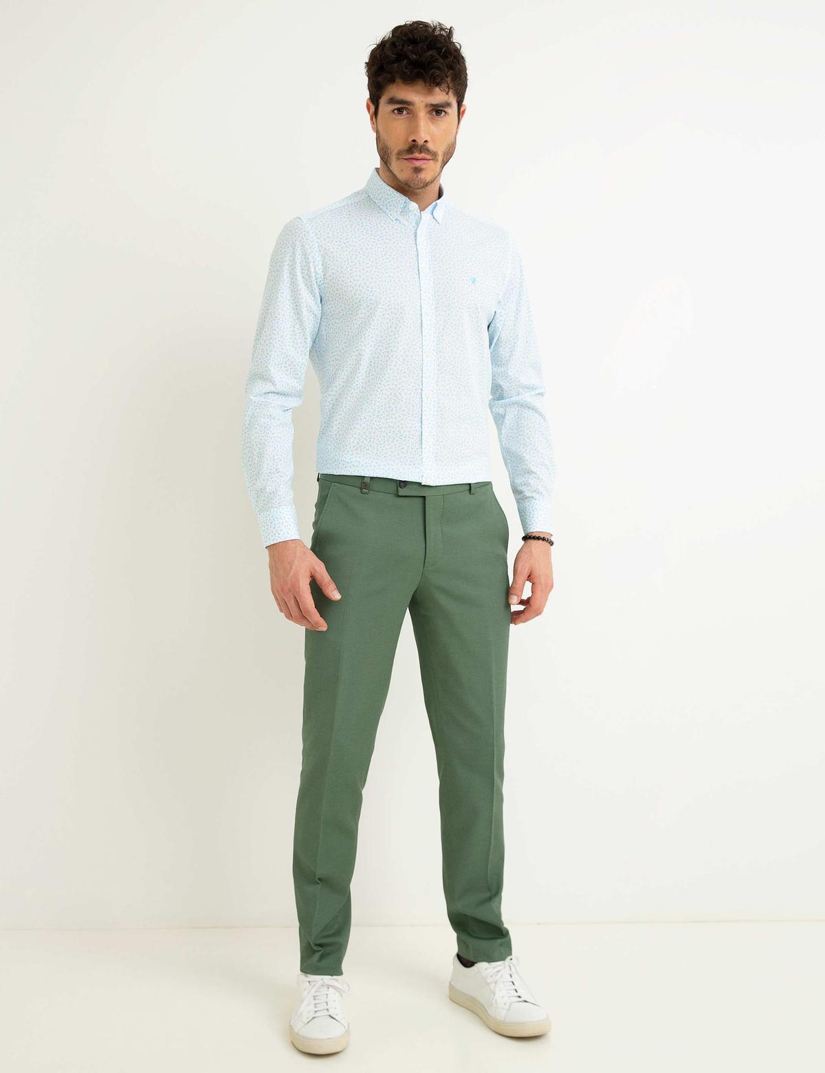 Turkuaz Slim Fit Uzun Kollu Gömlek