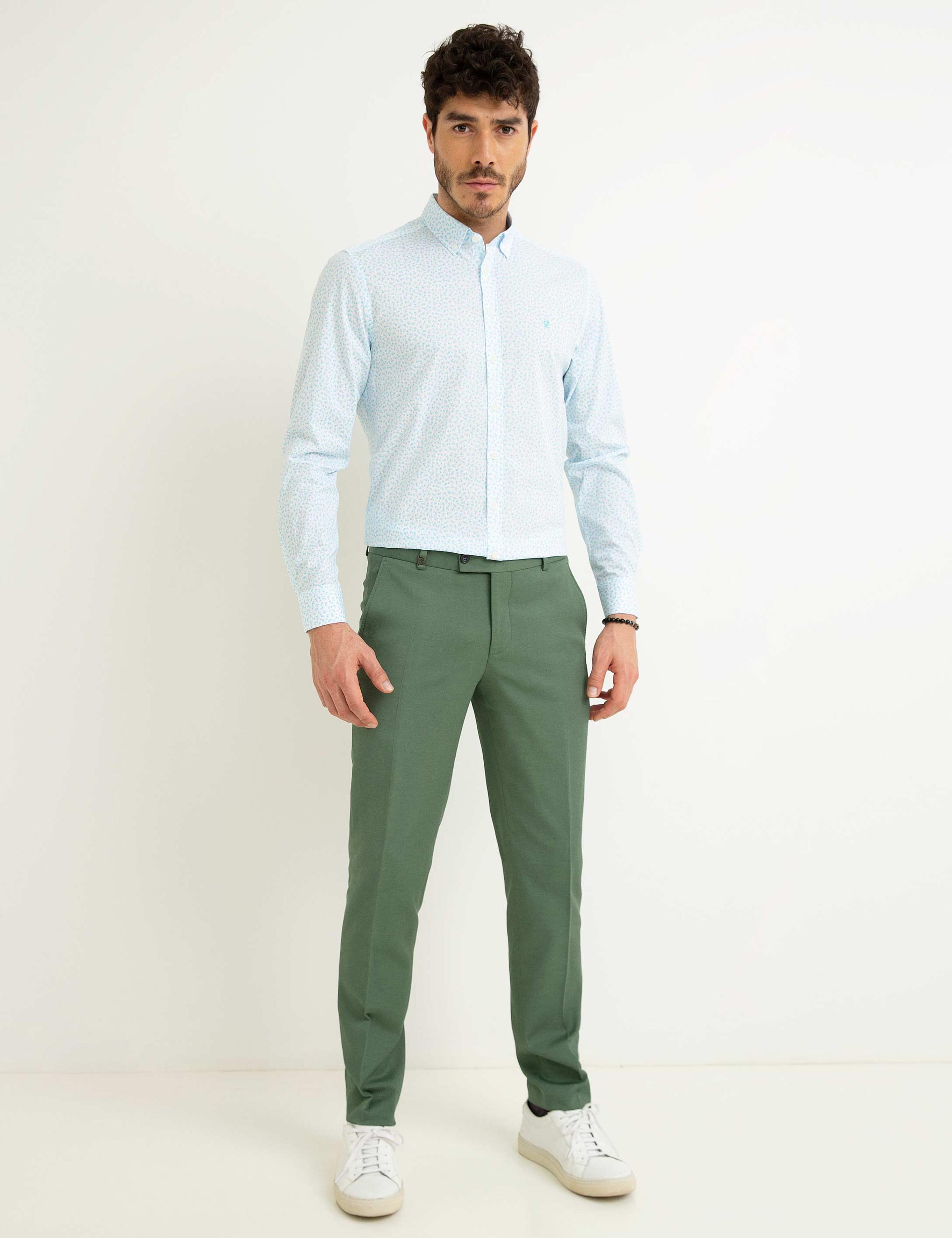 Turkuaz Slim Fit Uzun Kollu Gömlek