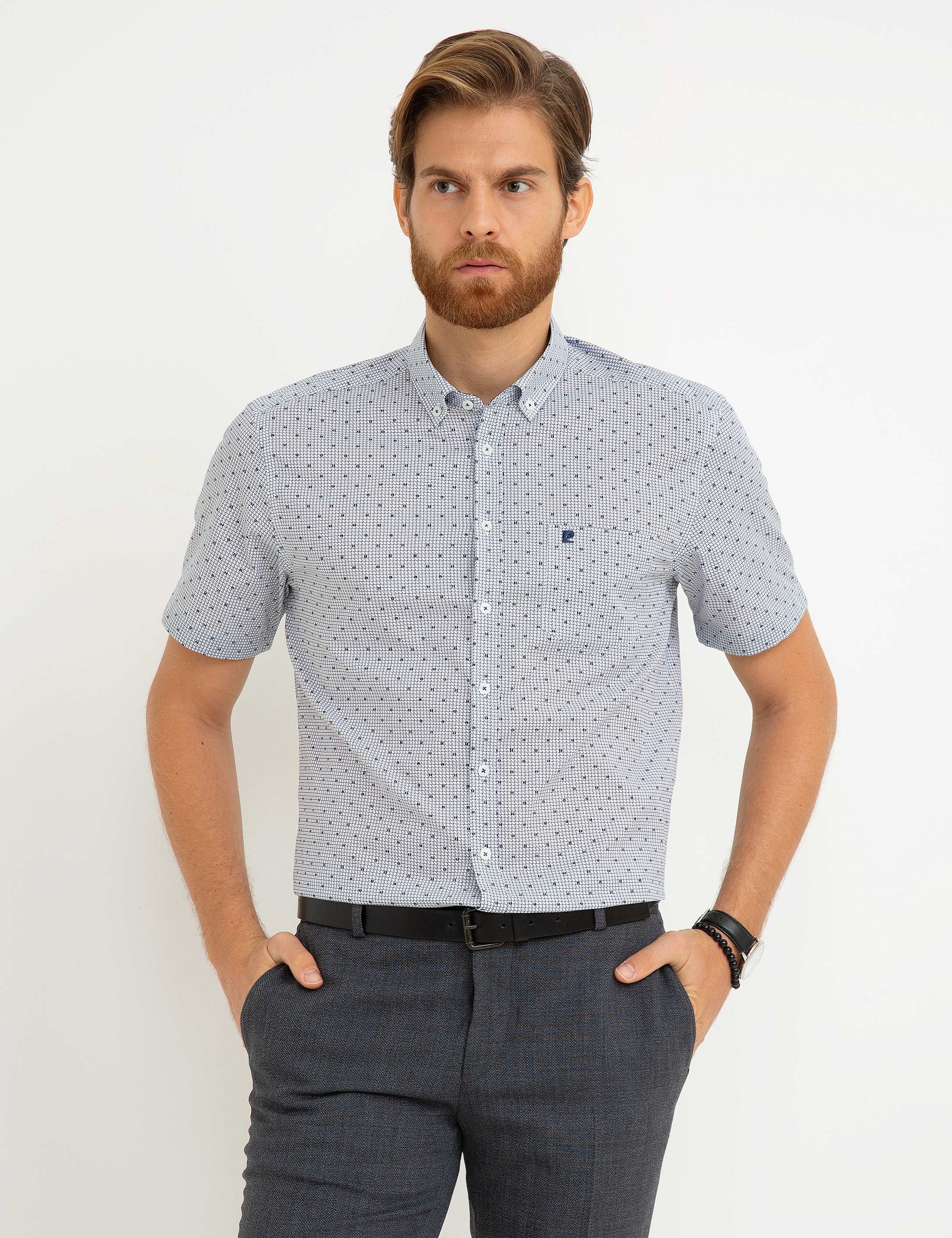 Lacivert Regular Fit Kısakol Gömlek