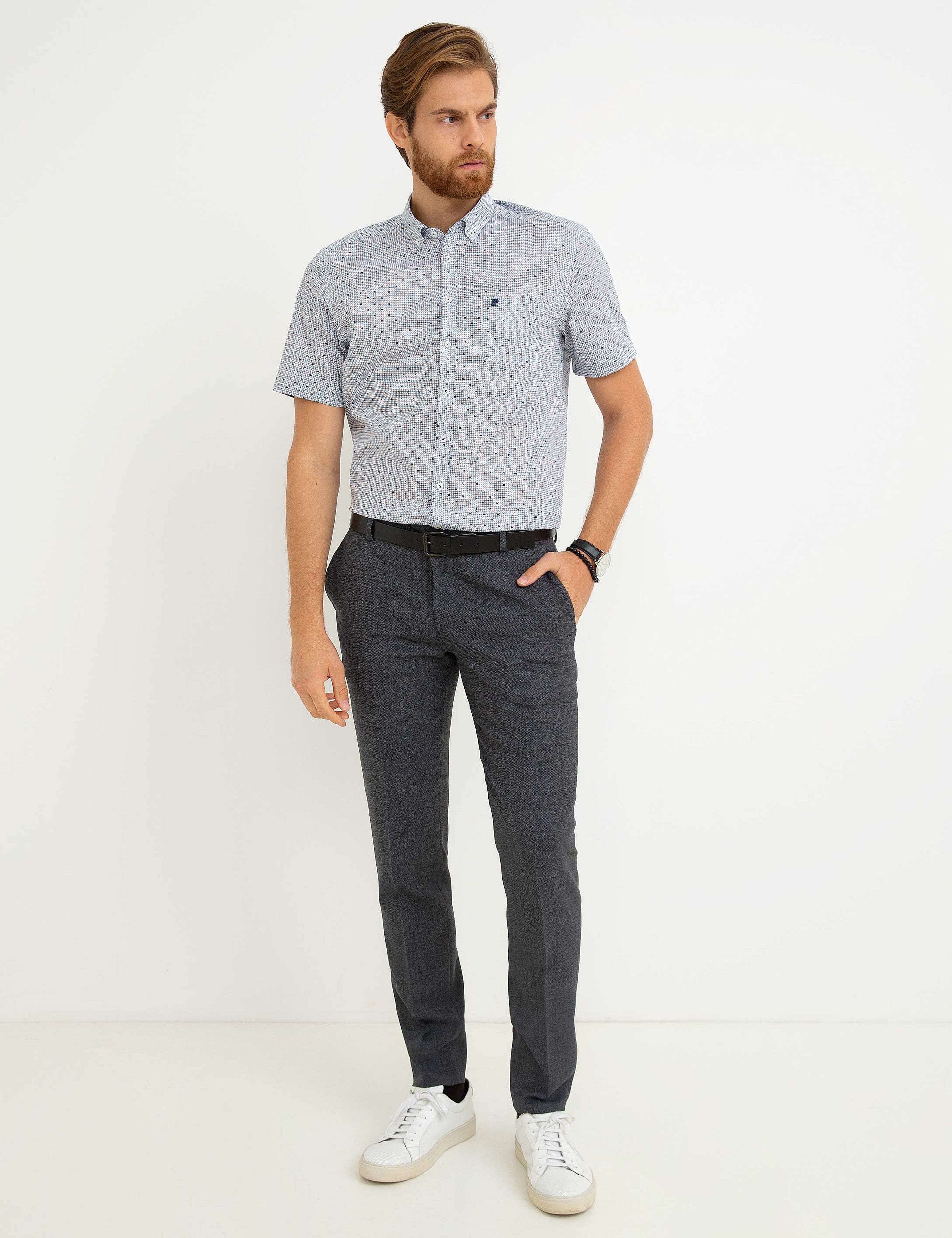Lacivert Regular Fit Kısakol Gömlek - Image 1