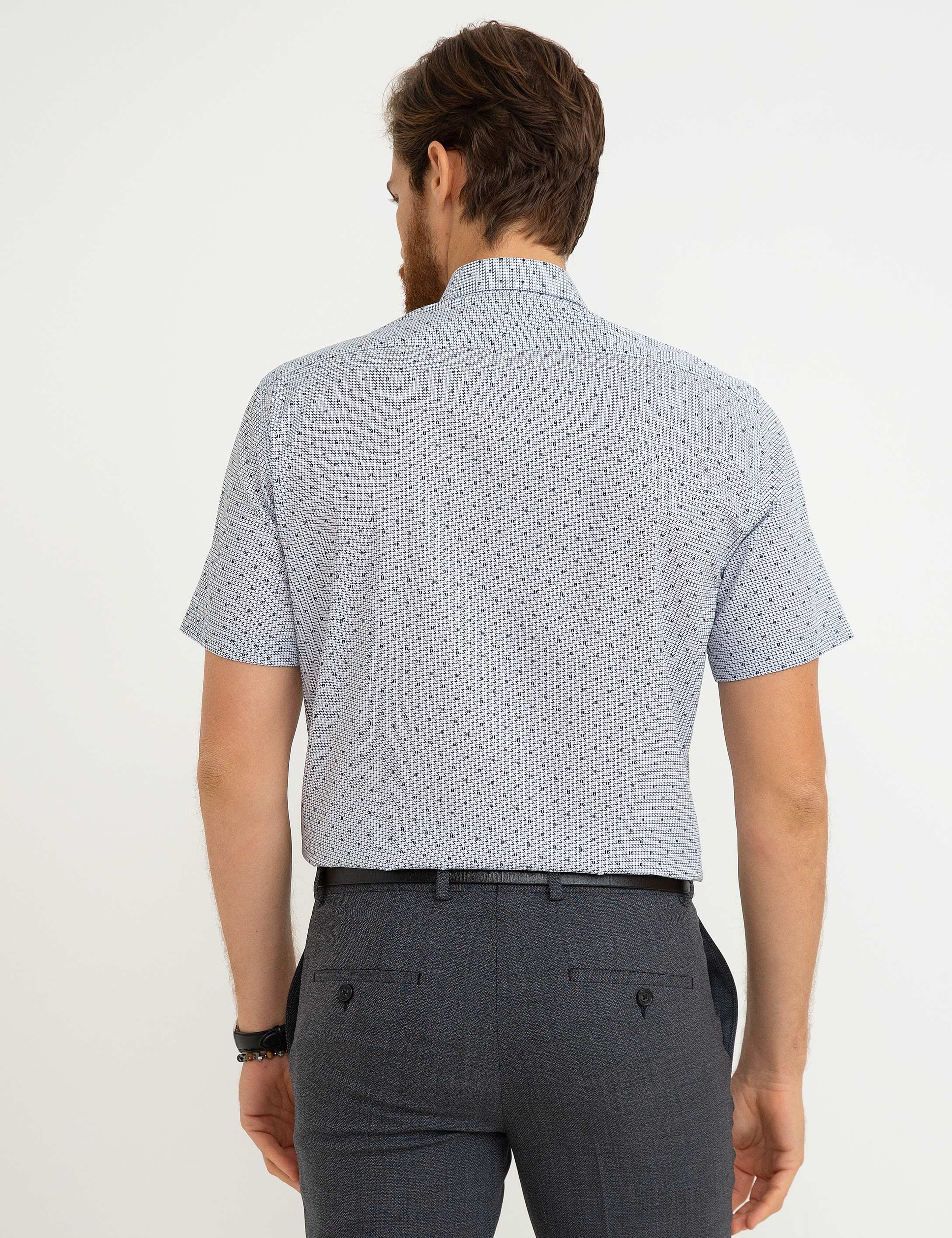 Lacivert Regular Fit Kısakol Gömlek - Image 3