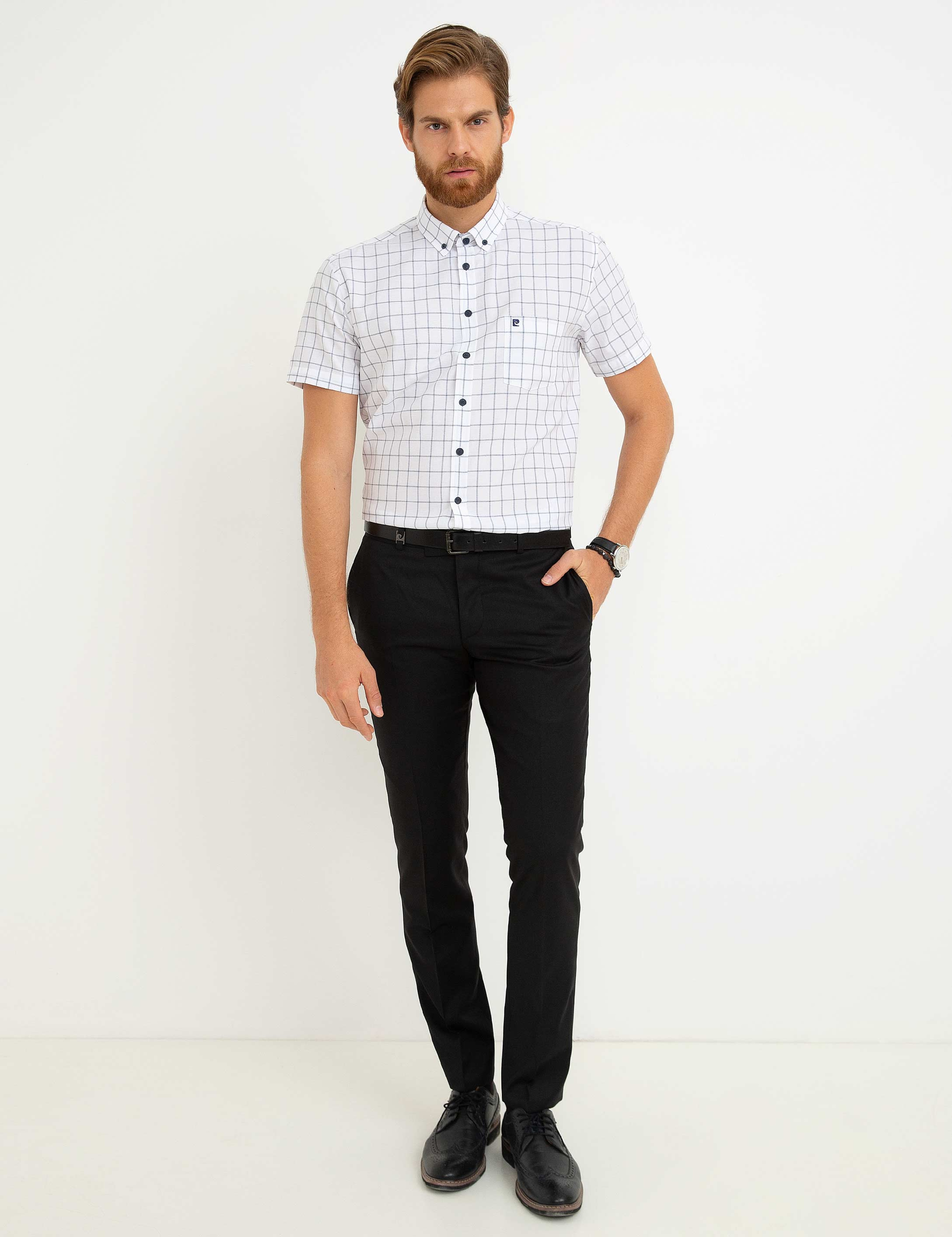 Beyaz Regular Fit Kısa Kollu Gömlek - Image 1